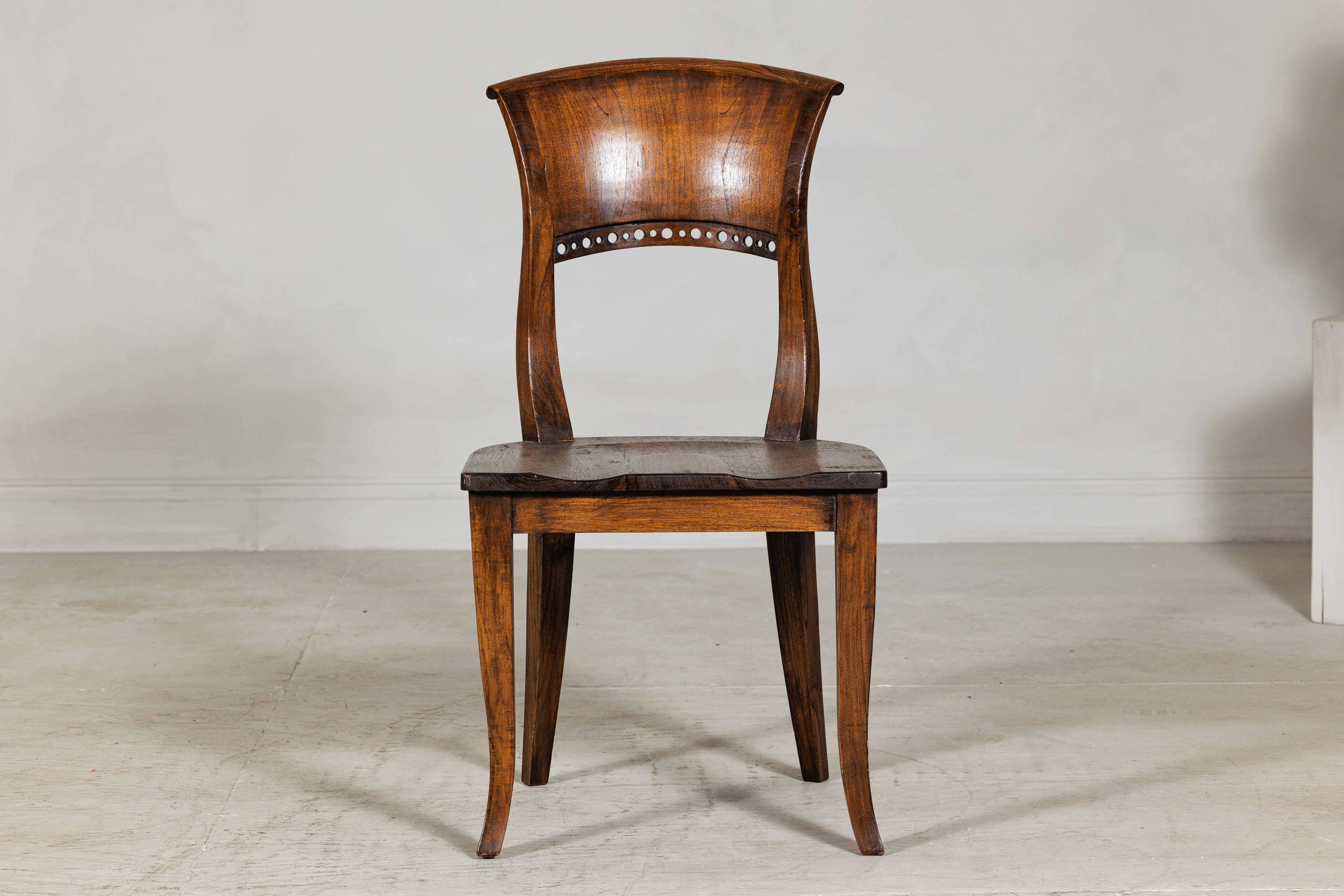 Vintage Sculptural Teak Wood Side Chair with Pierced Back Detail In Good Condition For Sale In Yonkers, NY