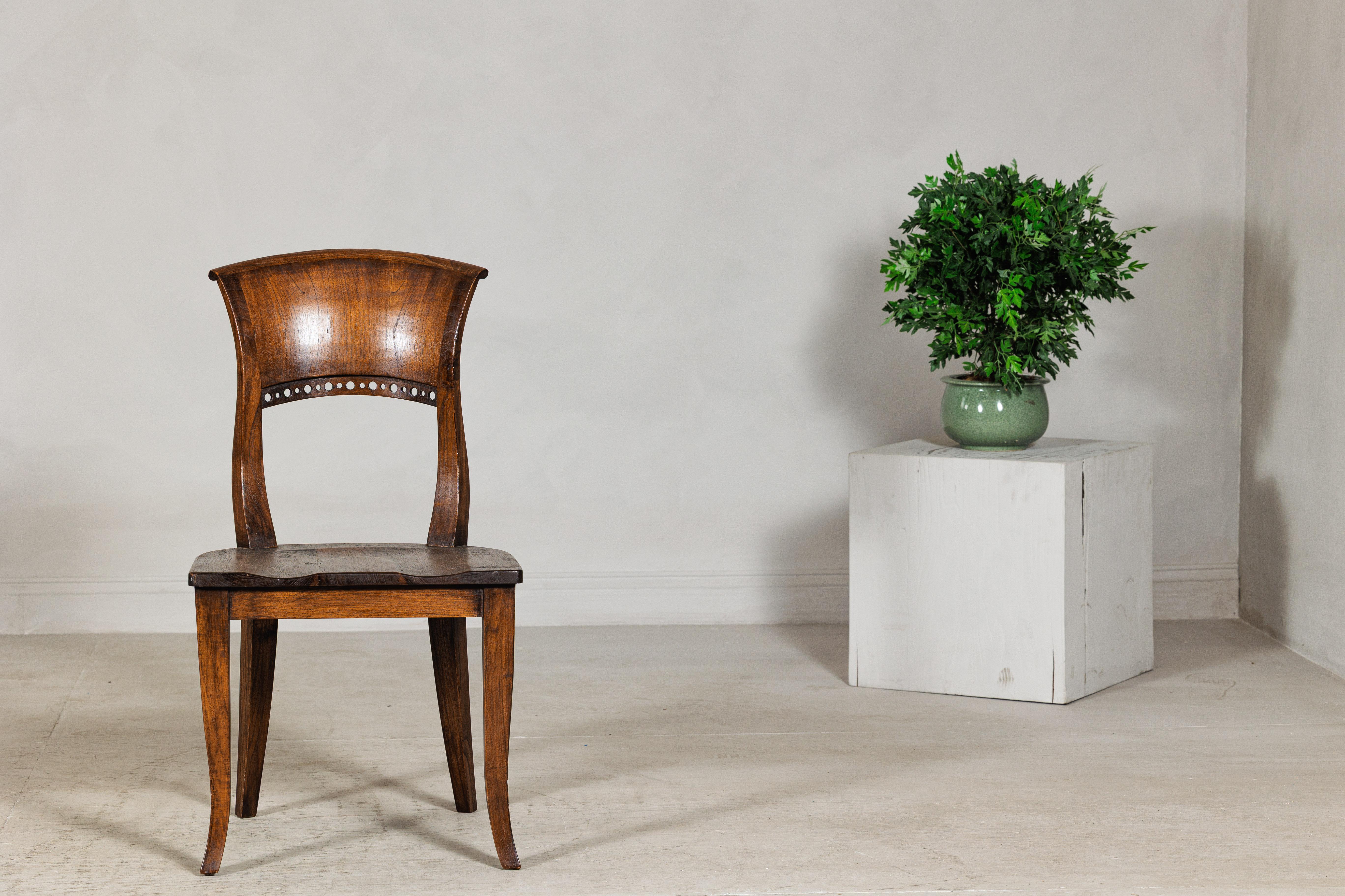 Vintage Sculptural Teak Wood Side Chair with Pierced Back Detail For Sale 1