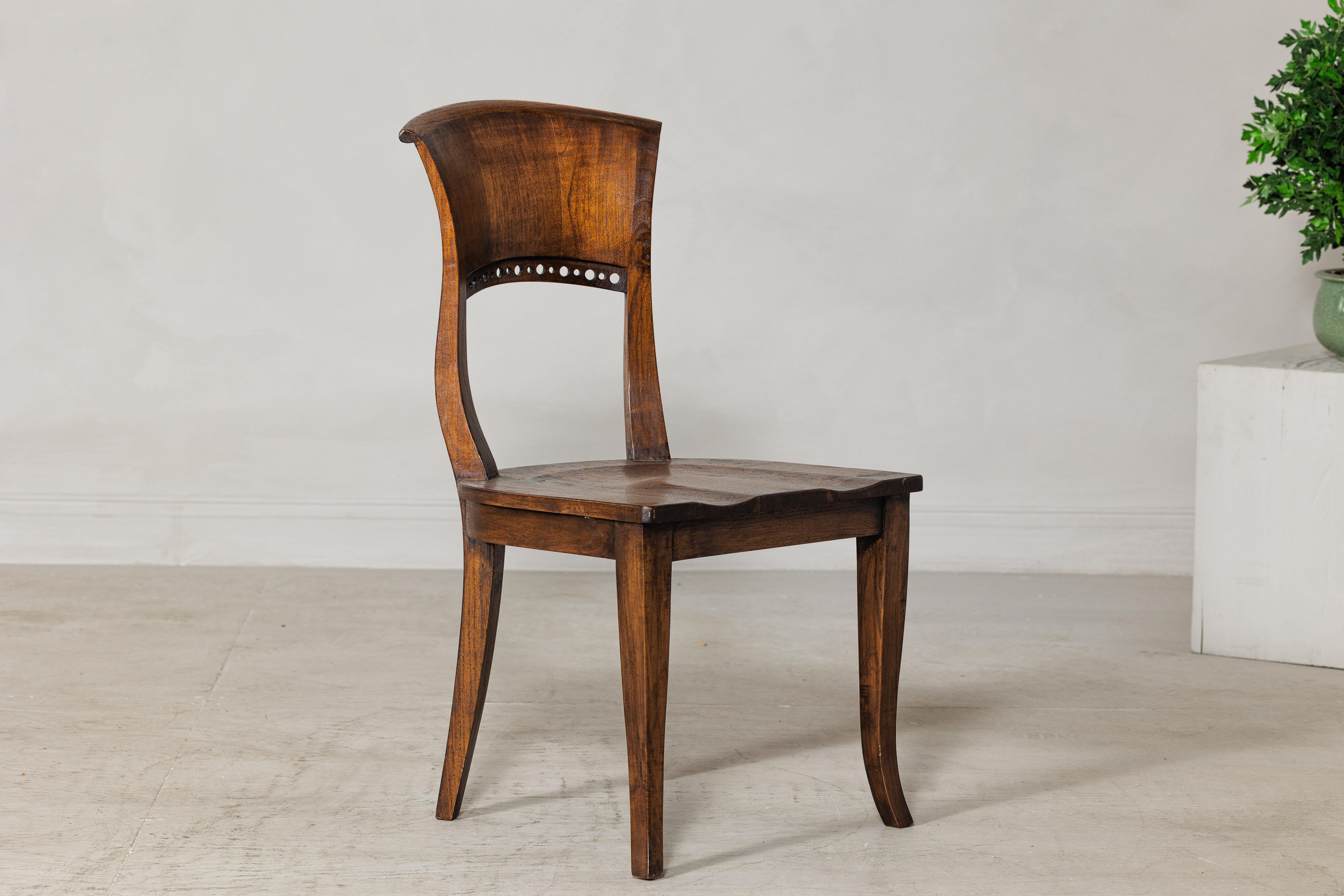 Vintage Sculptural Teak Wood Side Chair with Pierced Back Detail For Sale 2