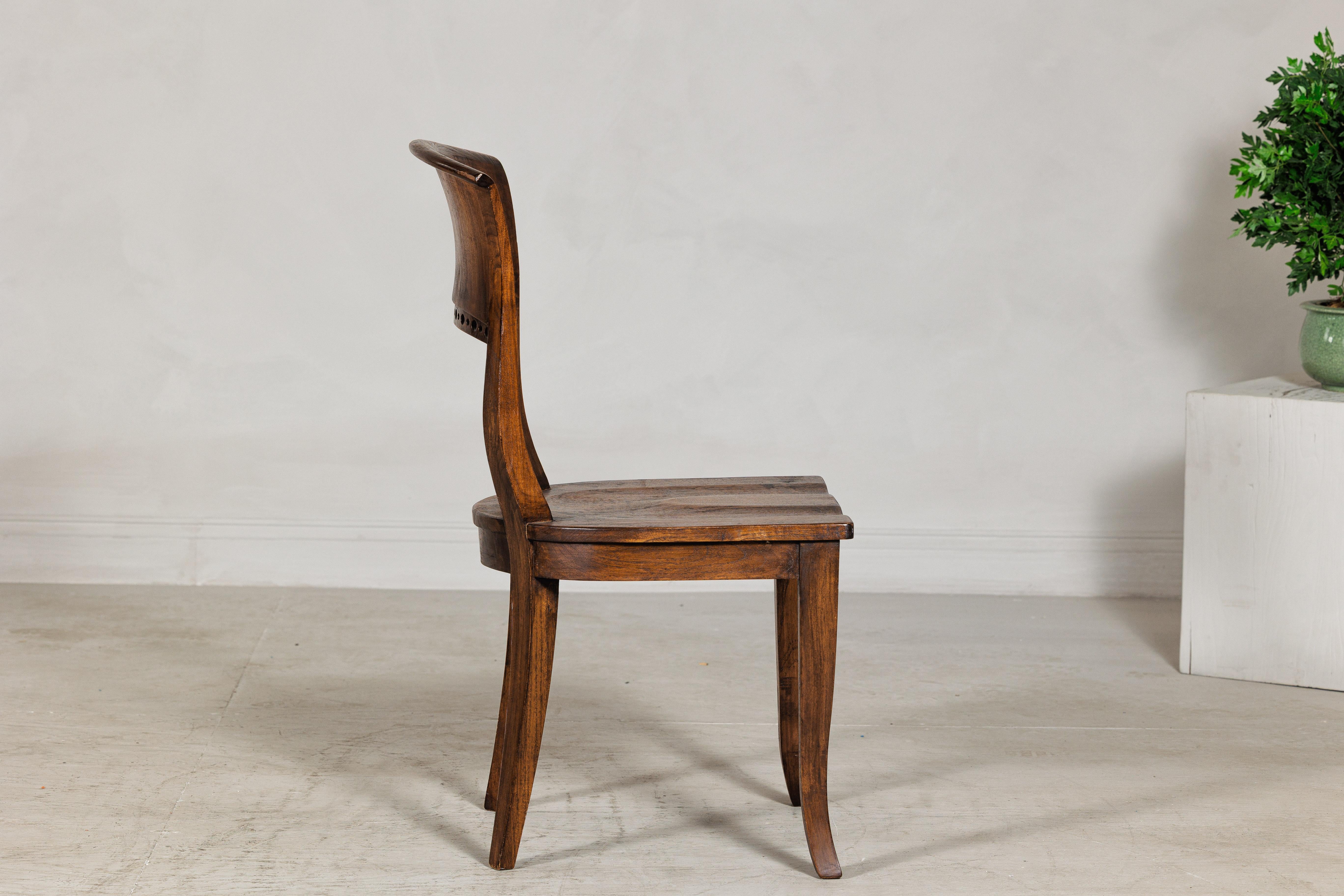 Vintage Sculptural Teak Wood Side Chair with Pierced Back Detail For Sale 3