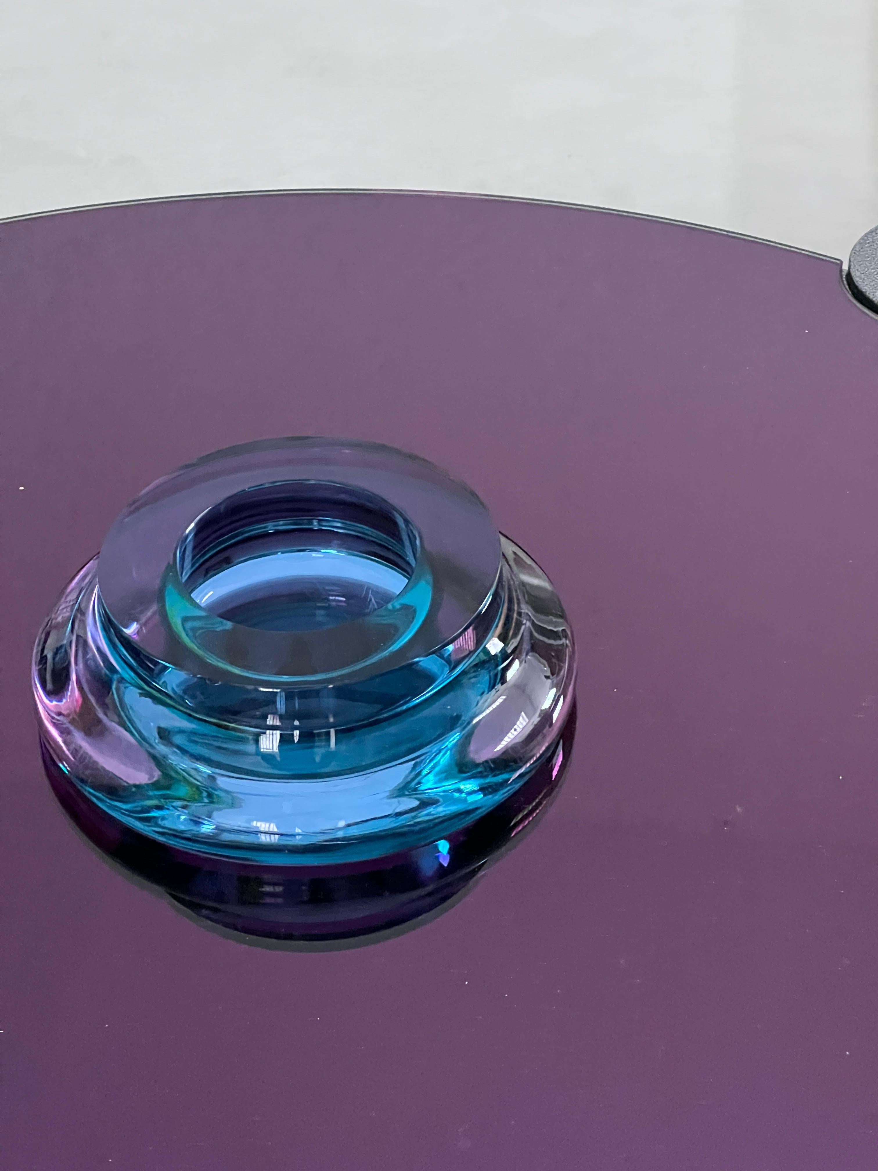 Murano Glass Vintage sculptural valet tray in thick Sommerso Murano glass, blue and violet For Sale