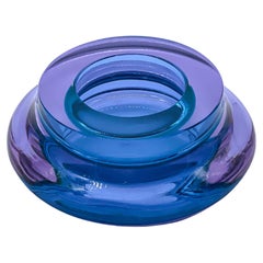 Vintage sculptural valet tray in thick Sommerso Murano glass, blue and violet