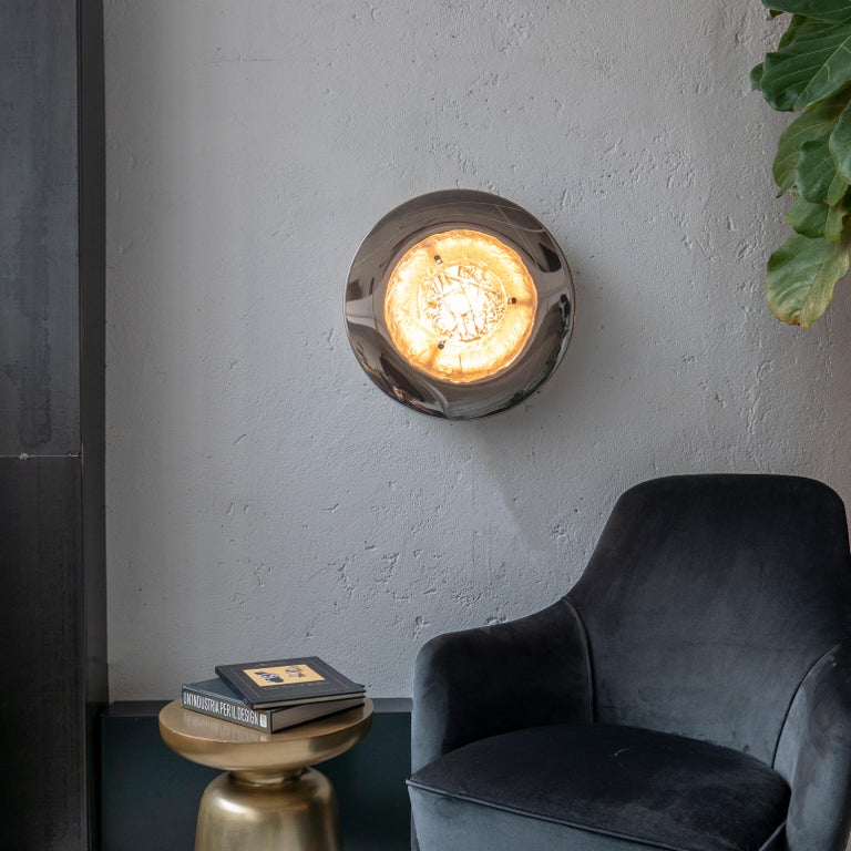 Vintage Sculptural Wall Sconce in Chrome and Glass by Angelo Brotto for