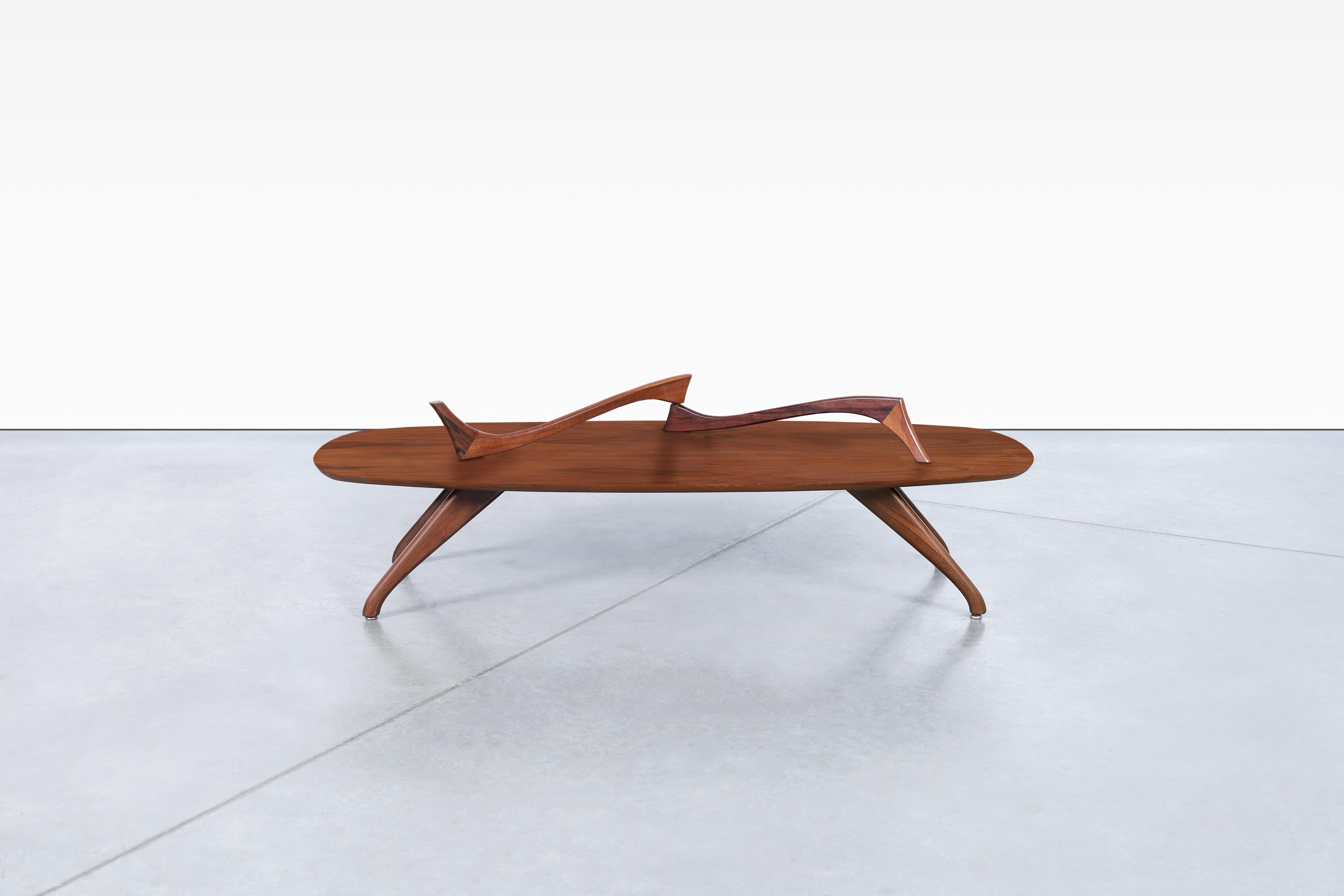 Mid-Century Modern Vintage Sculptural Walnut Coffee Table Styled After Vladimir Kagan For Sale