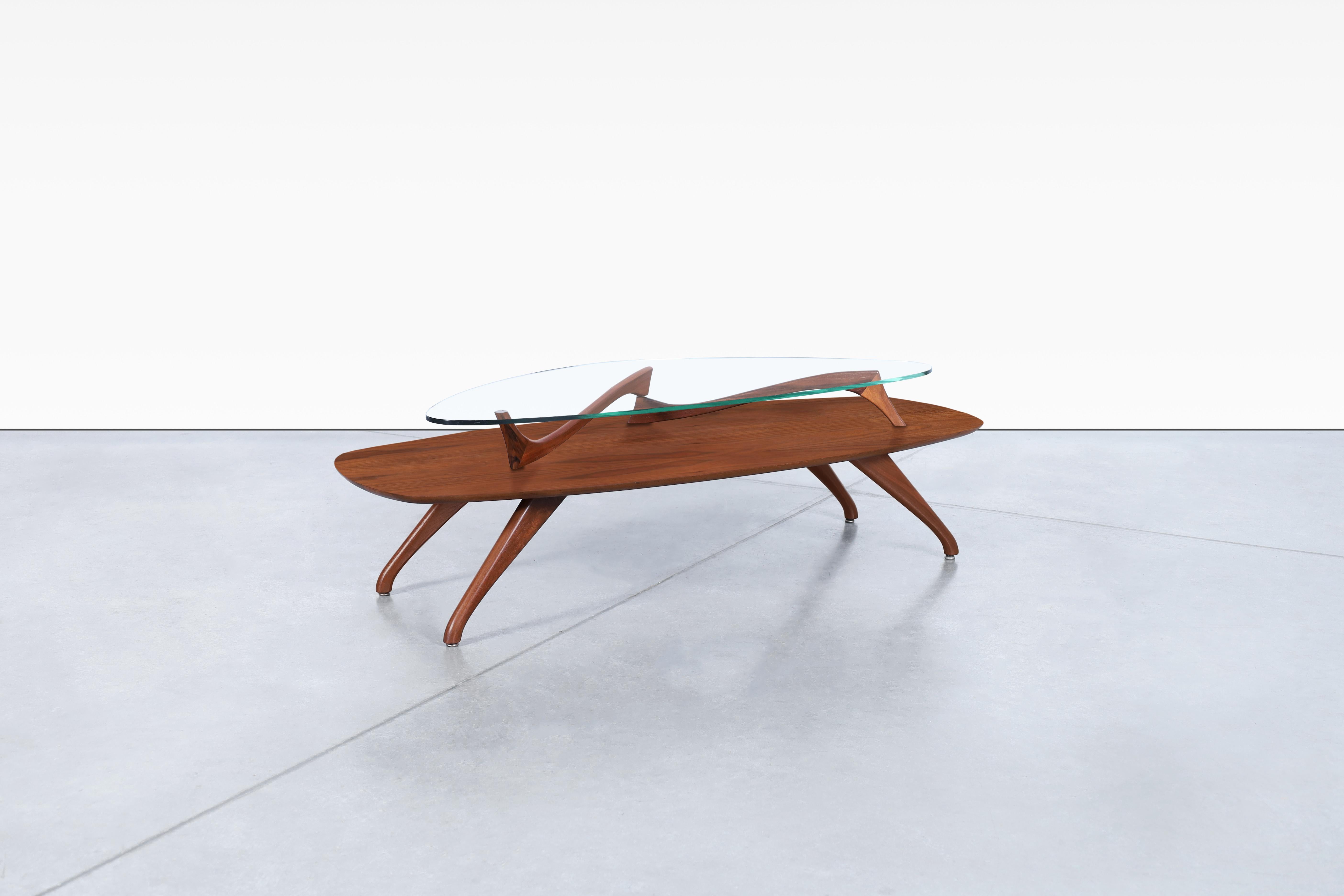 Glass Vintage Sculptural Walnut Coffee Table Styled After Vladimir Kagan For Sale