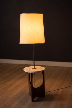 Vintage Sculptural Walnut Floor Lamp with Round Marble End Table