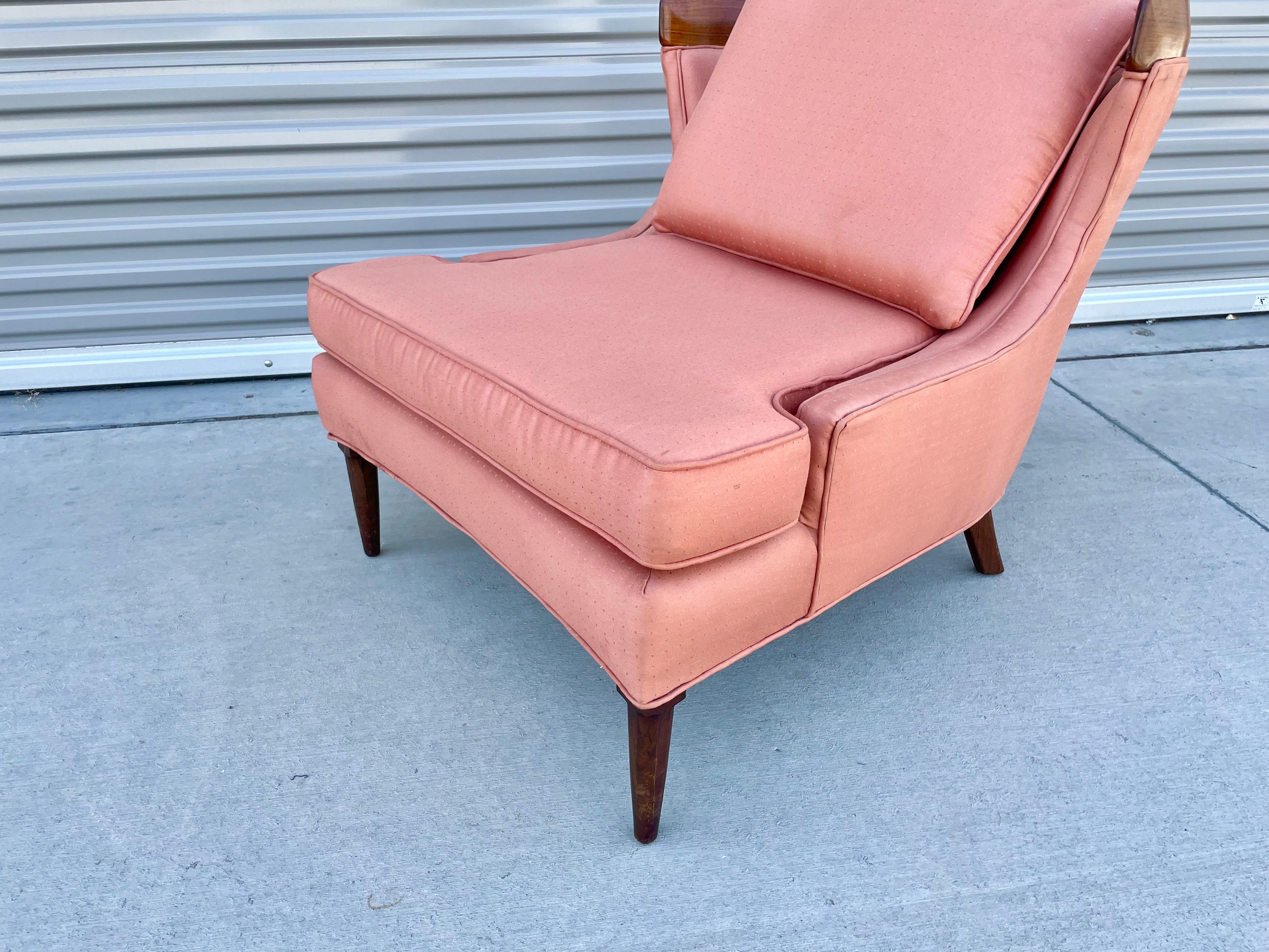 Fabric Vintage Sculptural Walnut Lounge Chairs in the Manner of Erwin Lambeth