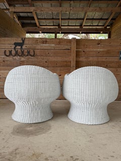 Vintage Sculptural Wicker Barrel Egg Pod Chairs in the Manner of Eero Aarnio