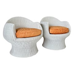 Vintage Sculptural Wicker Barrel Egg Pod Chairs in the Manner of Eero Aarnio