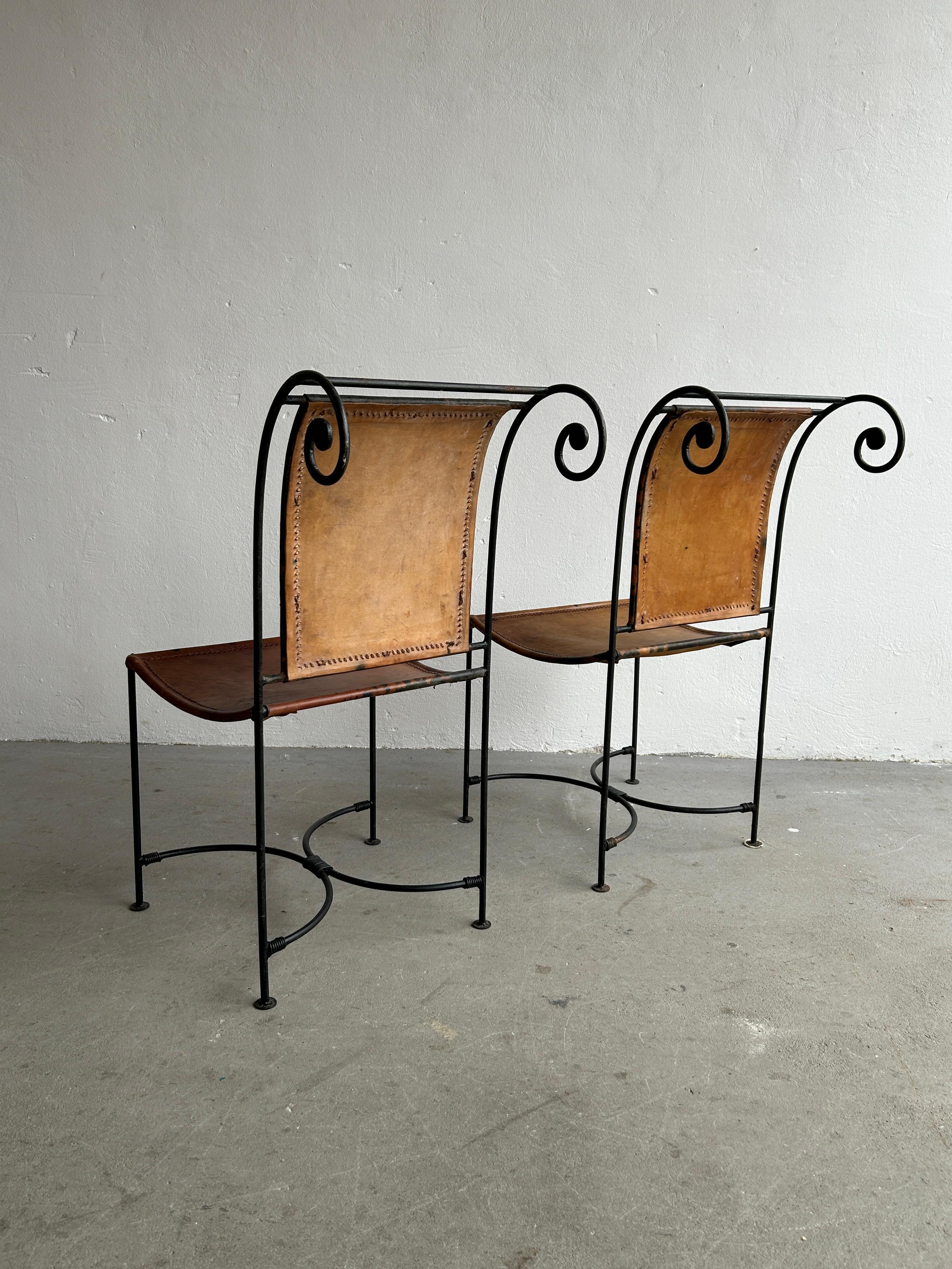 Vintage Sculptural Wrought Iron and Leather Handcrafted Accent Chairs 7