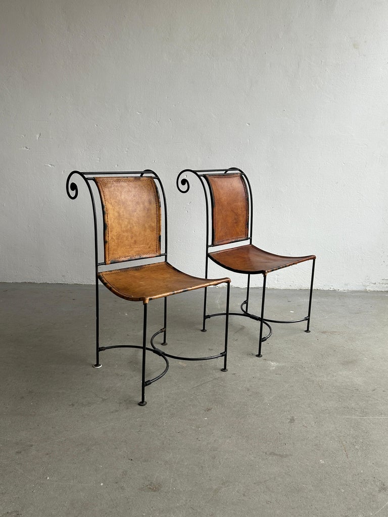 Vintage Sculptural Wrought Iron and Leather Handcrafted Accent Chairs ...