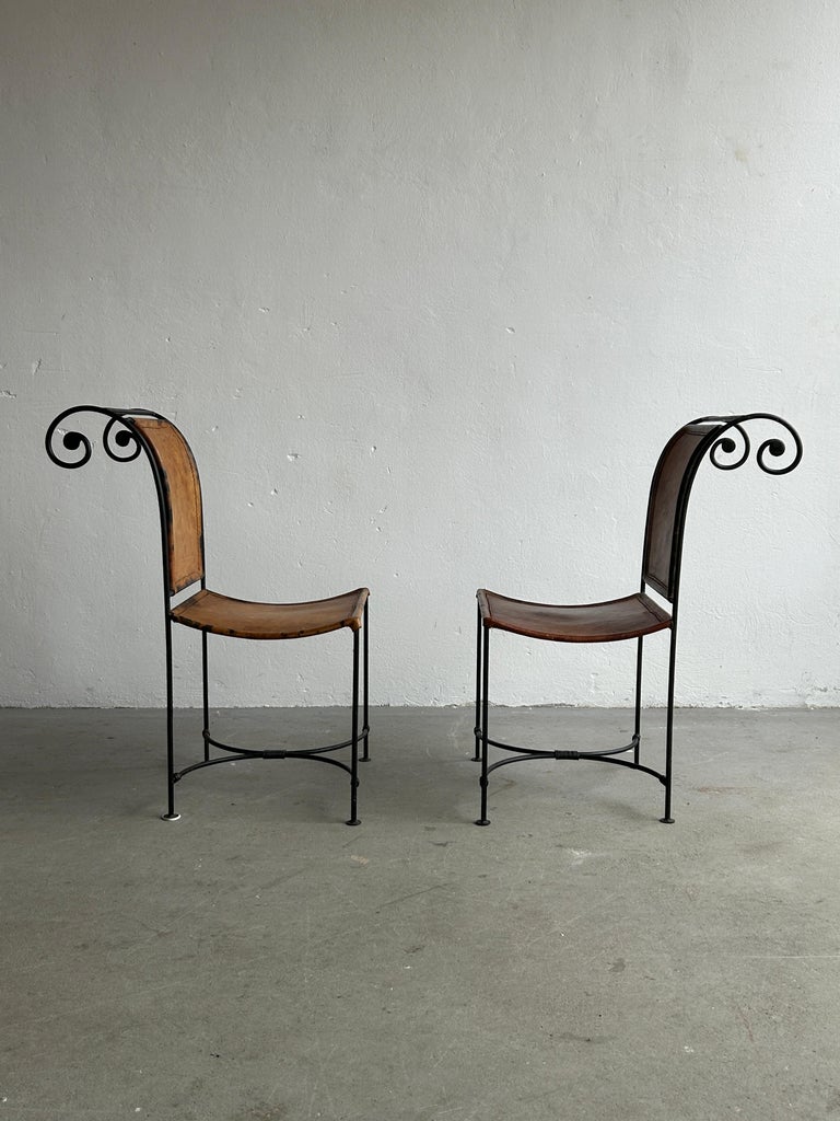 Vintage Sculptural Wrought Iron and Leather Handcrafted Accent Chairs ...