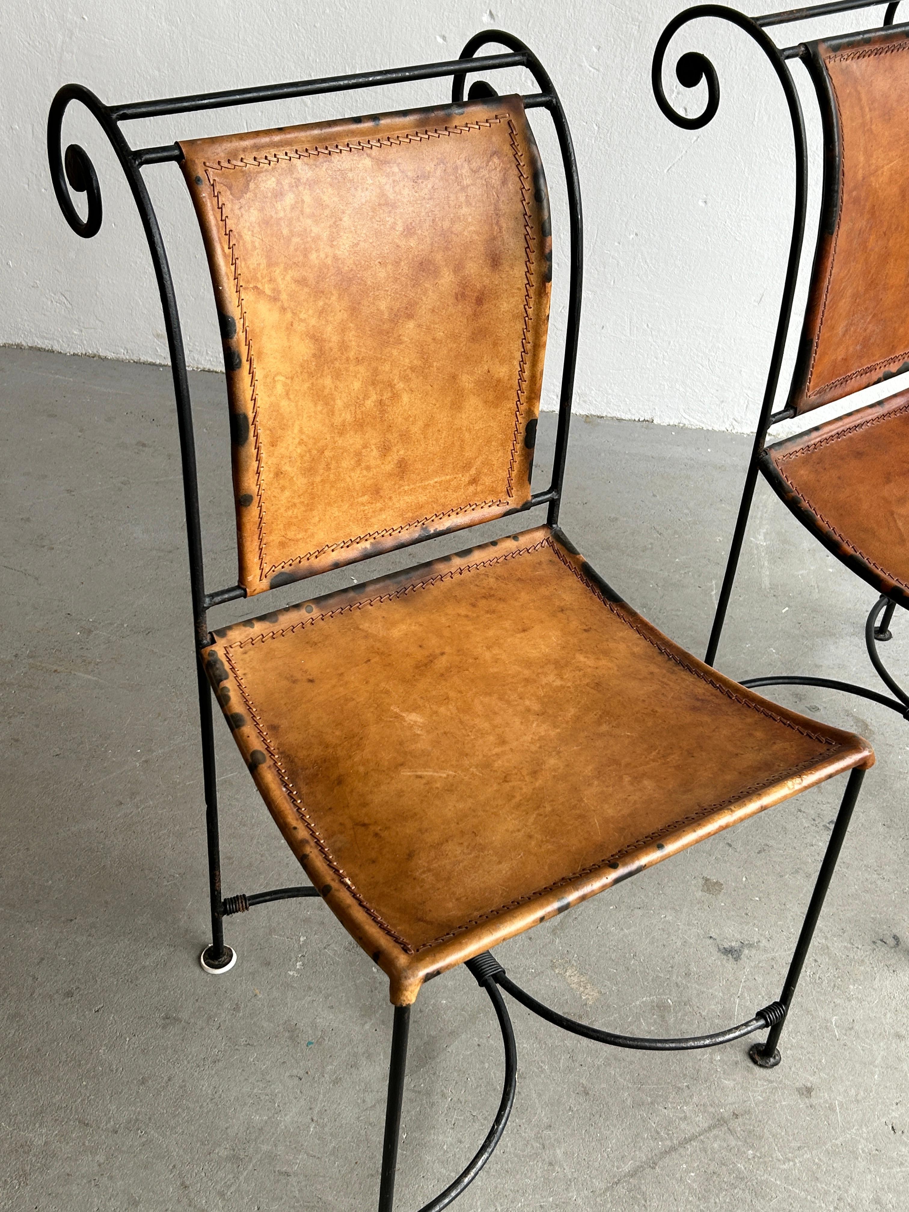 Vintage Sculptural Wrought Iron and Leather Handcrafted Accent Chairs In Good Condition In Zagreb, HR