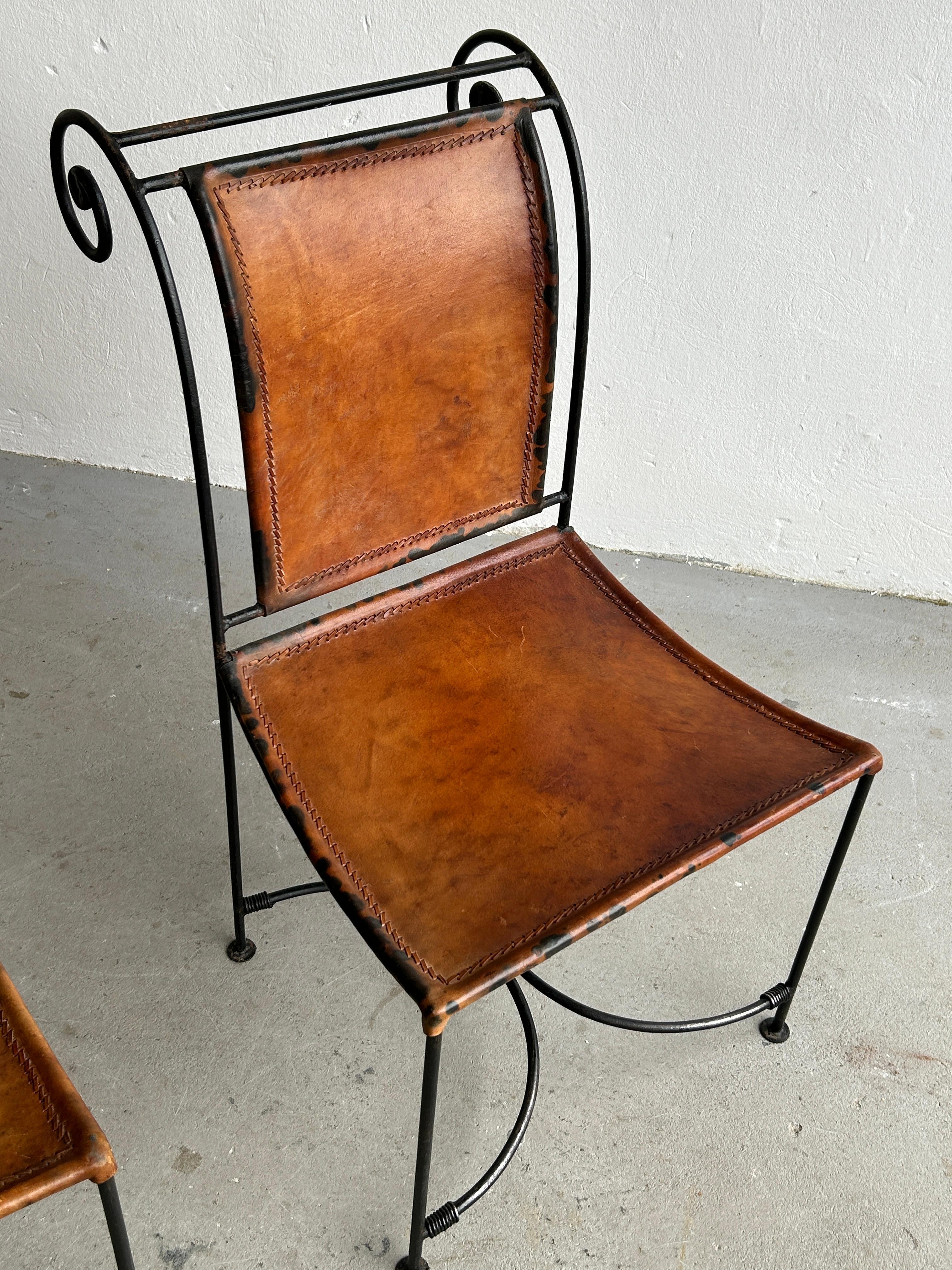 Mid-20th Century Vintage Sculptural Wrought Iron and Leather Handcrafted Accent Chairs