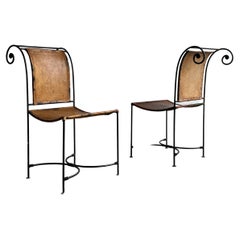 Vintage Sculptural Wrought Iron and Leather Handcrafted Accent Chairs
