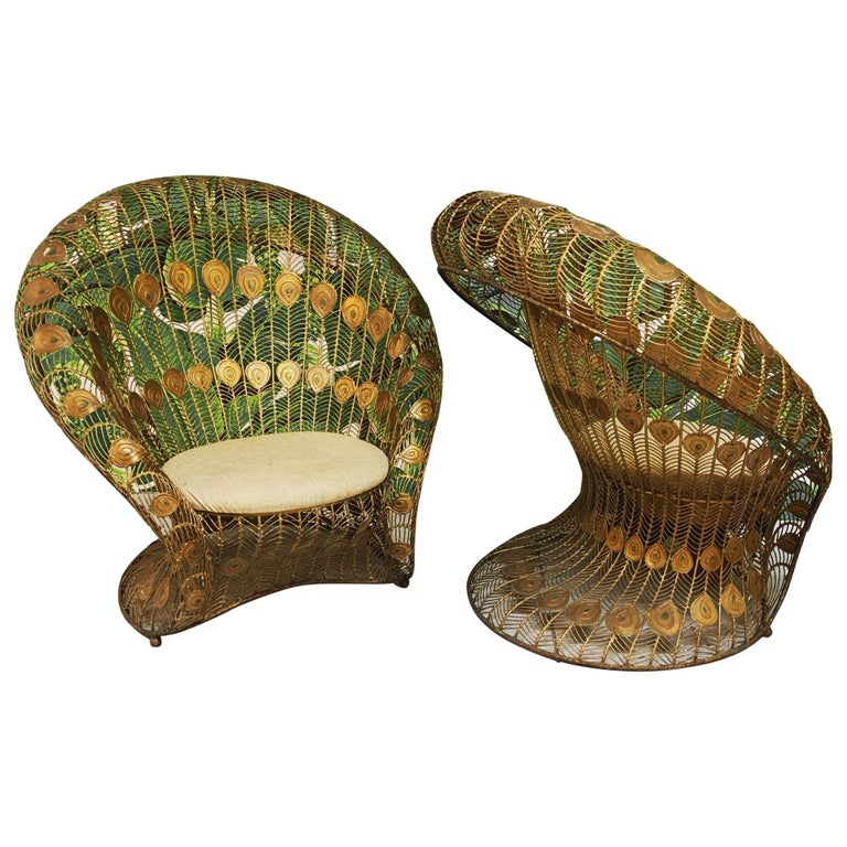 Vintage Sculptural Wrought Iron Peacock Chairs, a Pair at 1stDibs