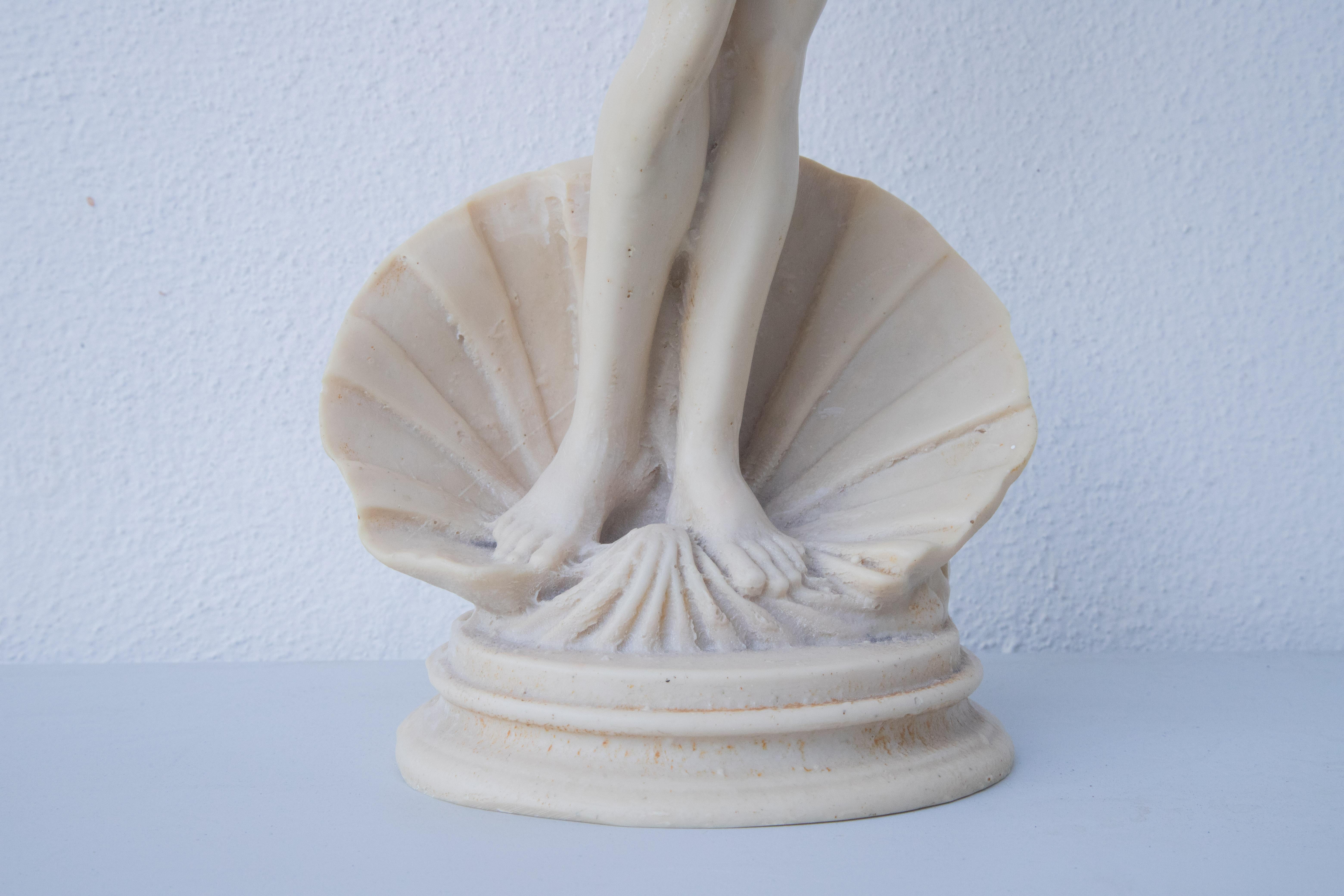 Vintage sculpture The Birth of Venus.
Woman with flowing hair, Italy 70s.
Sculpture Made of Marble Powder and Resin.
This sculpture is from around the 1960s.
The intricate sculpture of the 