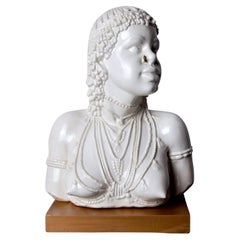 Vintage Sculpture of a White Ceramic Aboriginal Woman Bust, Italy 1970