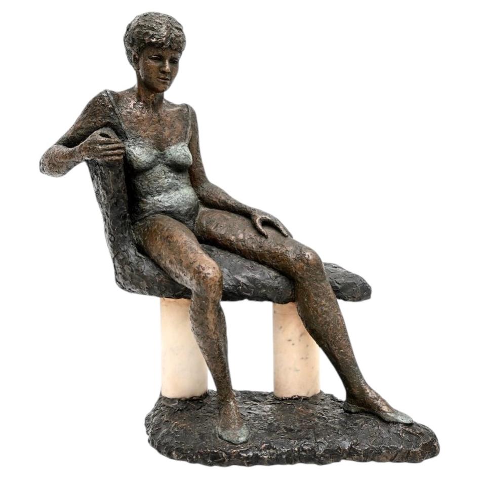 Vintage Sculpture of a Woman on a Bench by A. Altmann