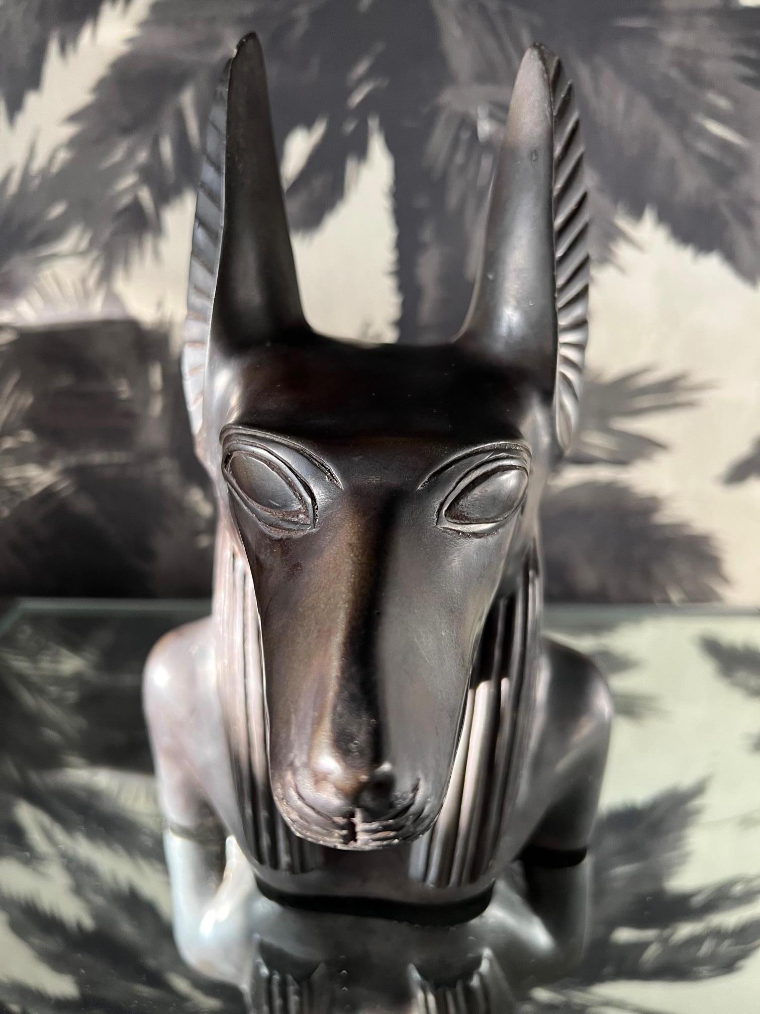 Vintage Sculpture of Egyptian God Anubis in Black Resin Marble, c. 1985 3