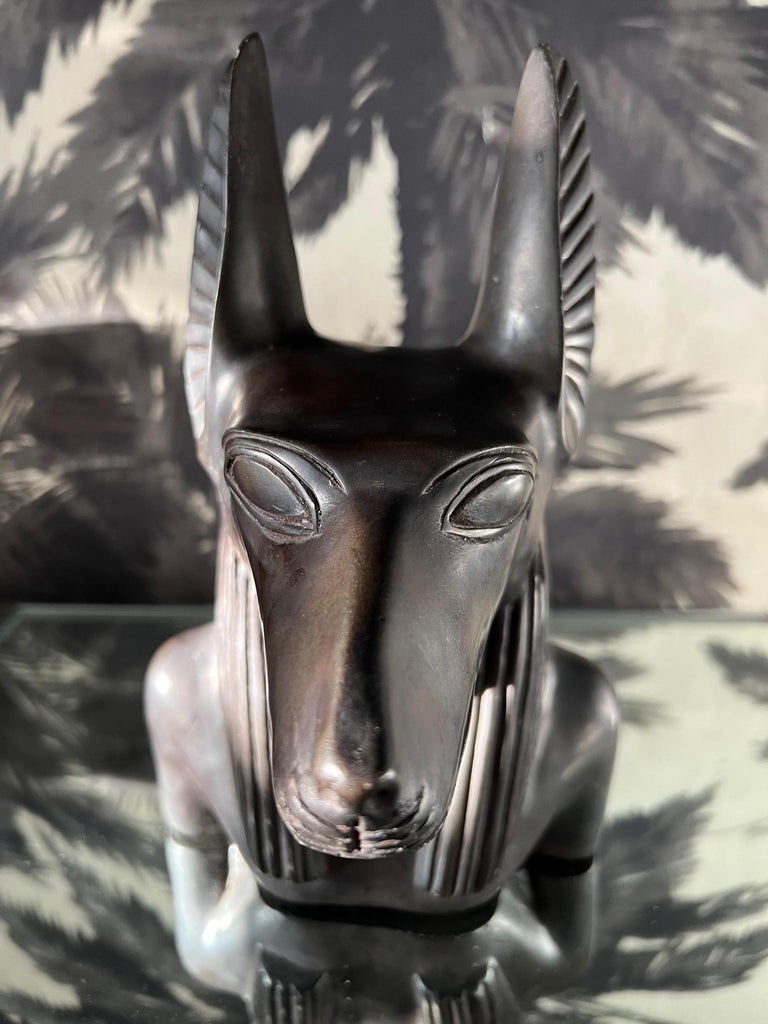 Vintage Sculpture of Egyptian God Anubis in Black Resin Marble, c. 1985 For Sale 3