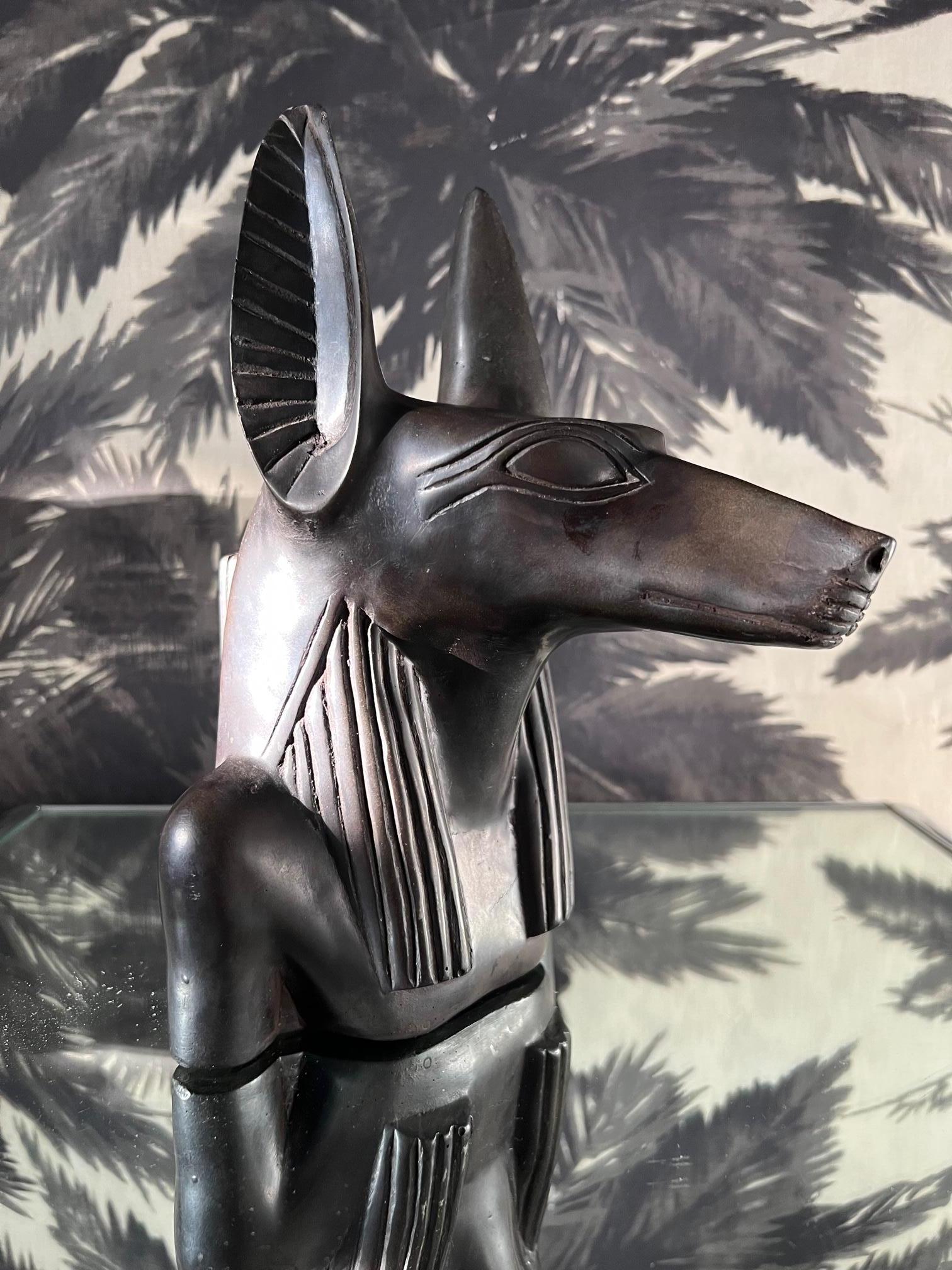 Vintage Sculpture of Egyptian God Anubis in Black Resin Marble, c. 1985 4