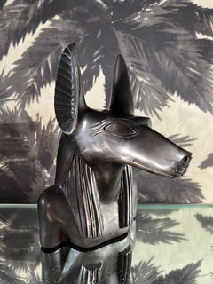Vintage Sculpture of Egyptian God Anubis in Black Resin Marble, c. 1985