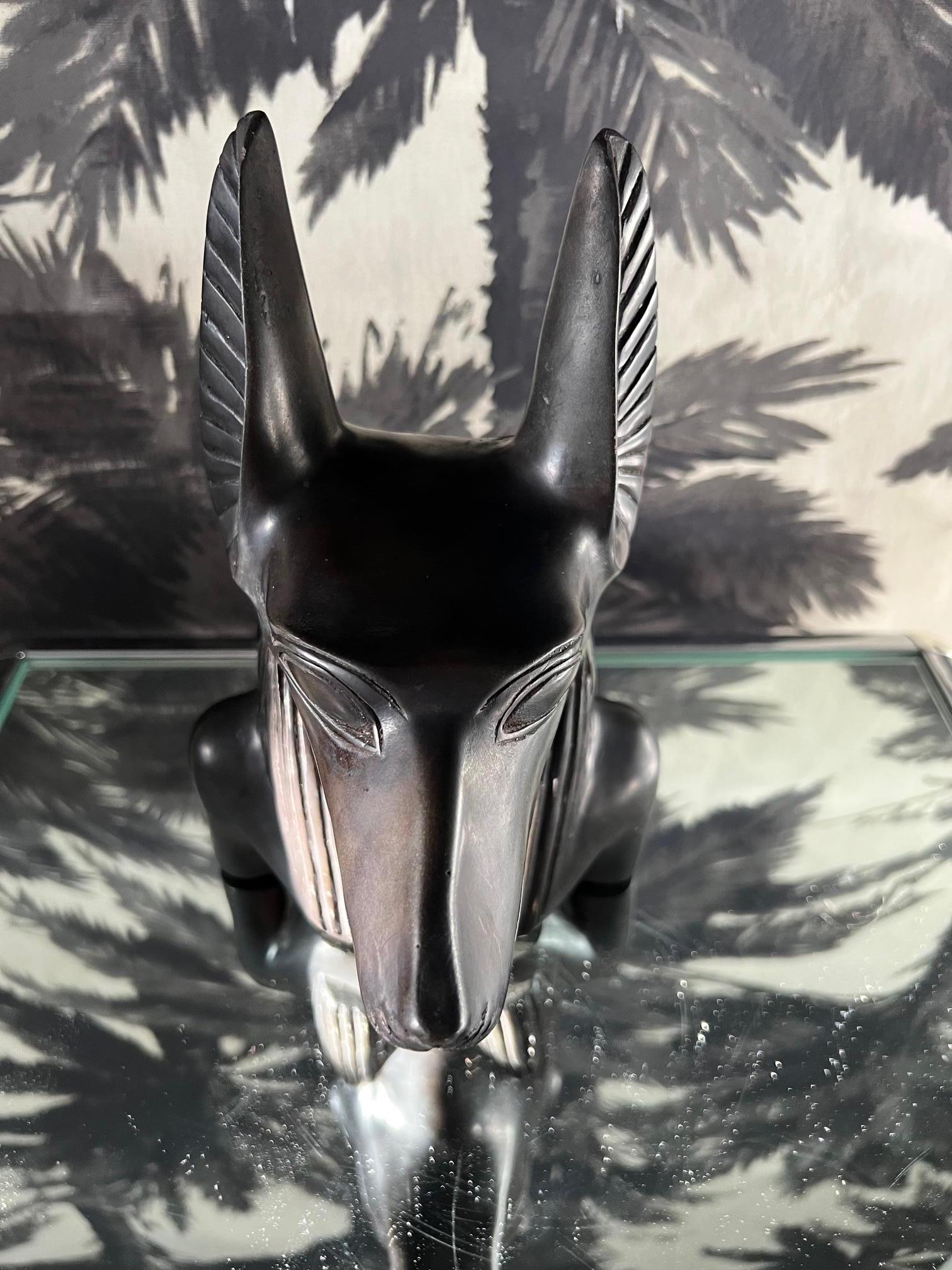 American Vintage Sculpture of Egyptian God Anubis in Black Resin Marble, c. 1985