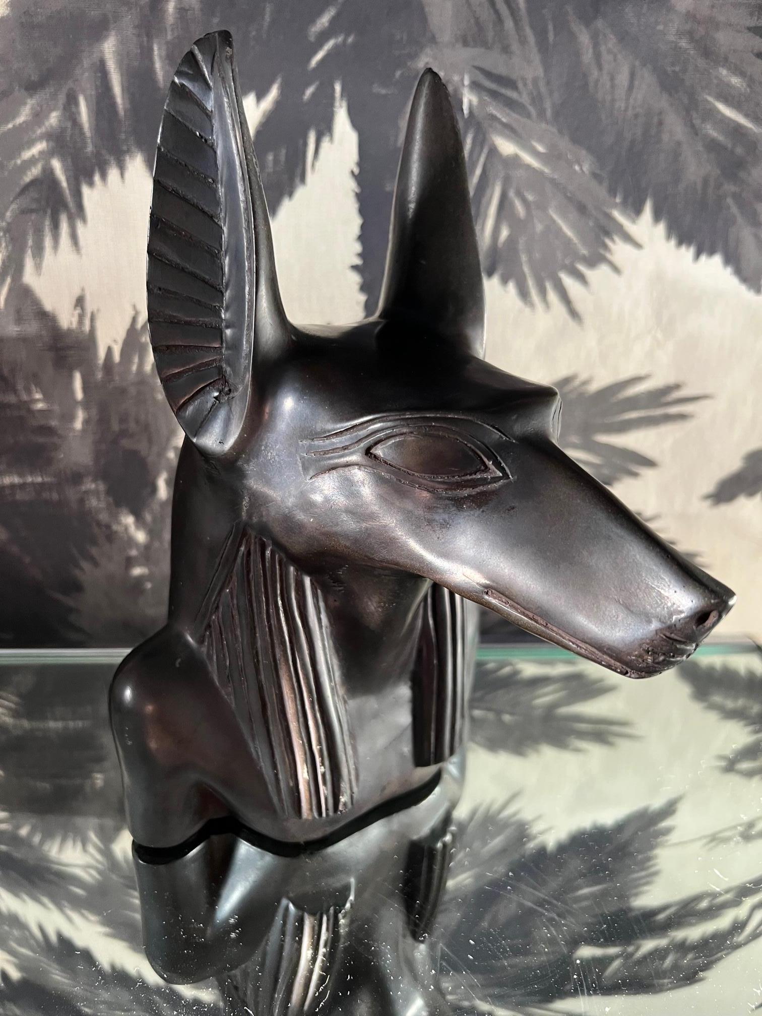 Hand-Crafted Vintage Sculpture of Egyptian God Anubis in Black Resin Marble, c. 1985