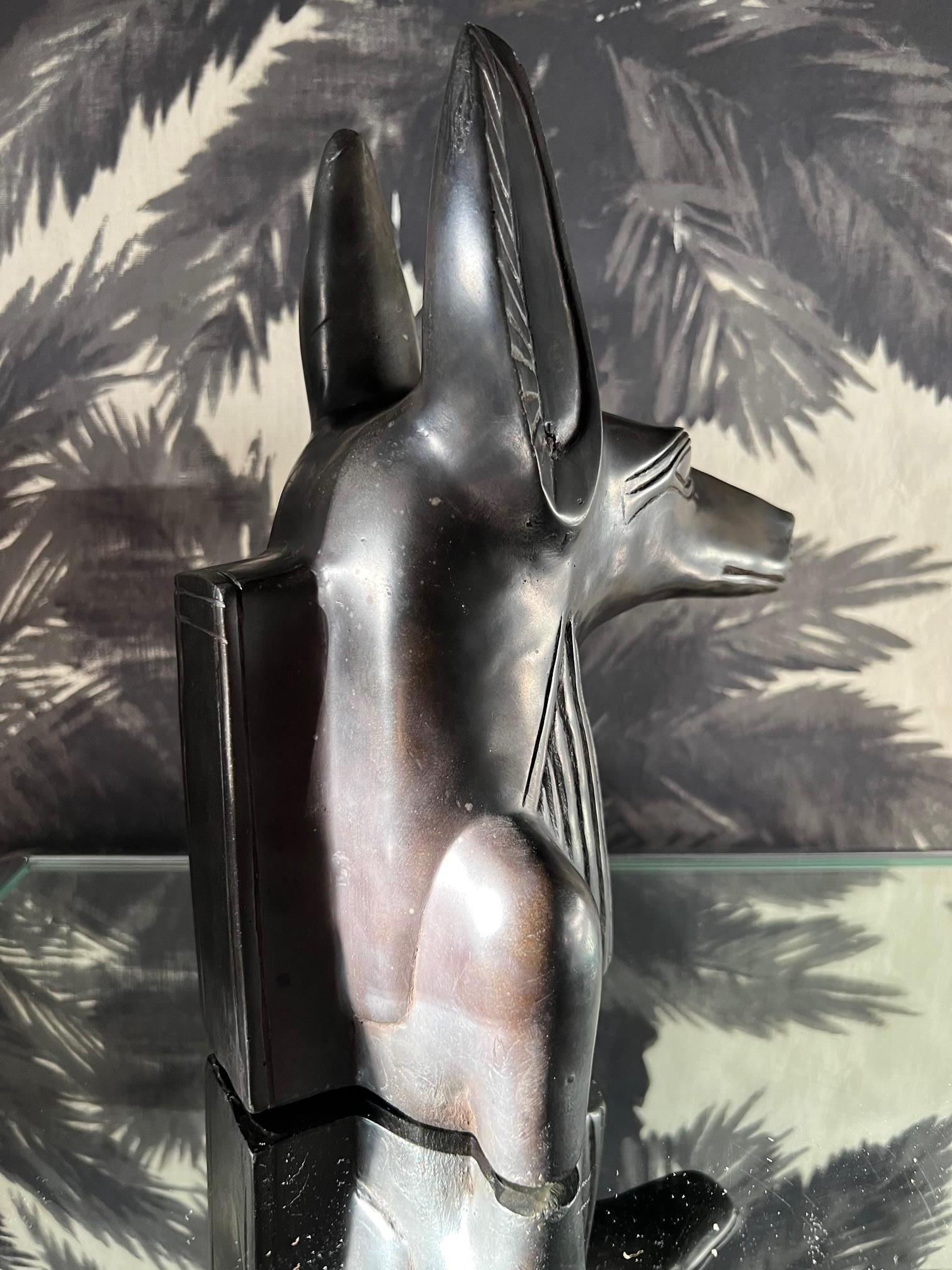 Late 20th Century Vintage Sculpture of Egyptian God Anubis in Black Resin Marble, c. 1985