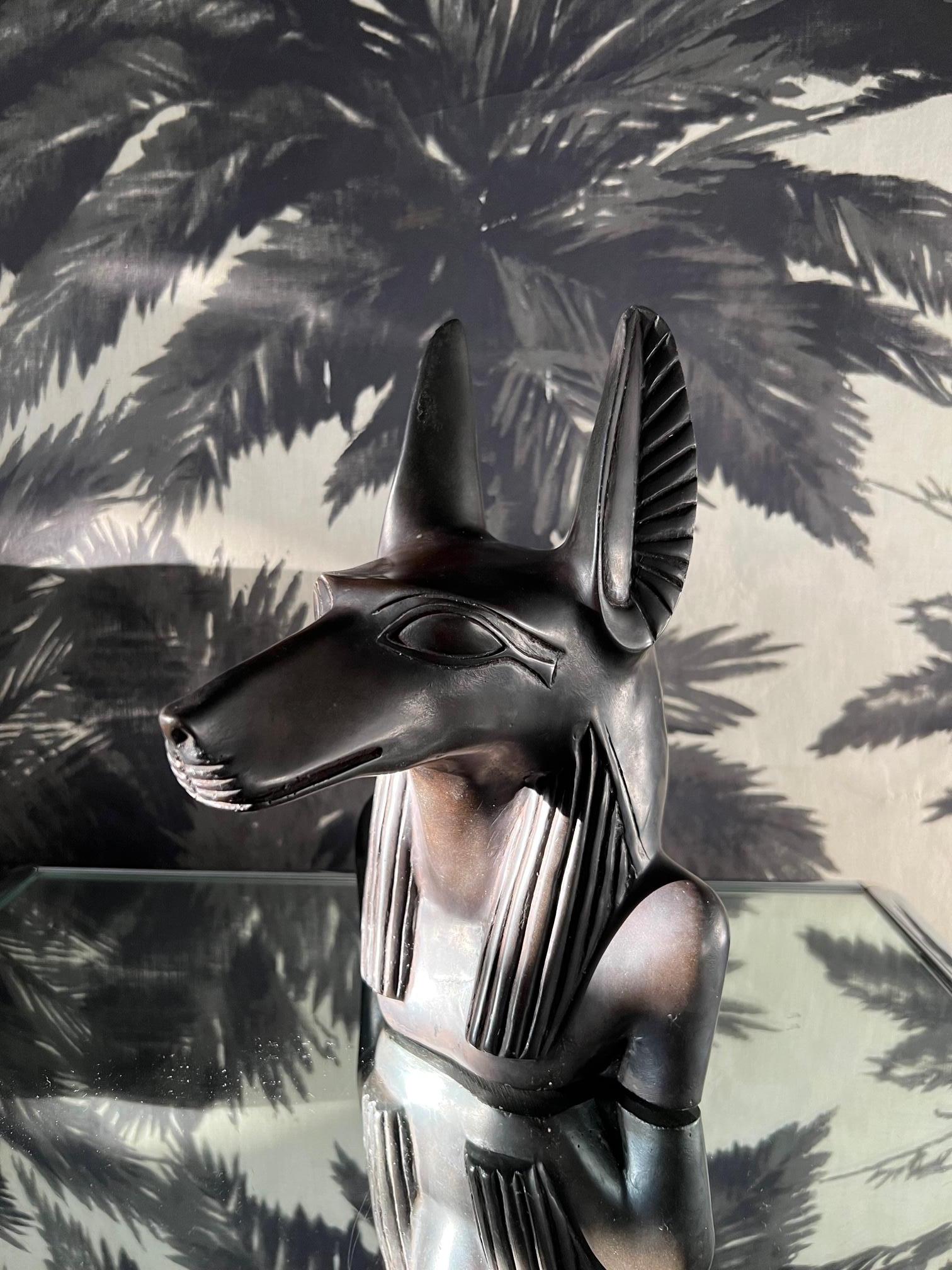 Vintage Sculpture of Egyptian God Anubis in Black Resin Marble, c. 1985 1