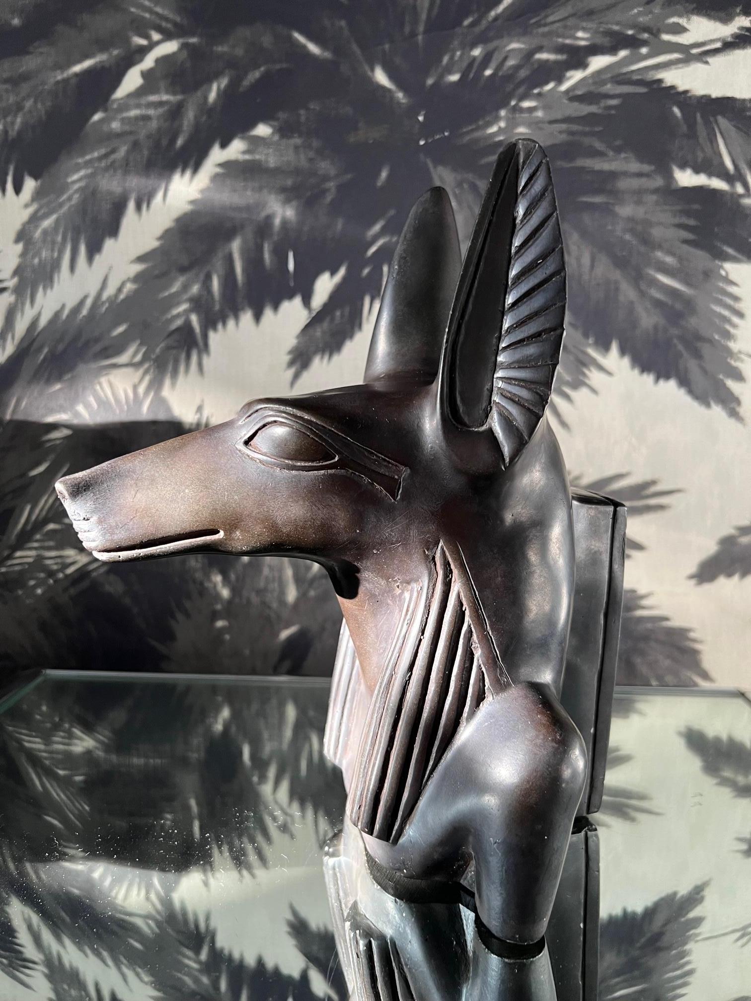 Vintage Sculpture of Egyptian God Anubis in Black Resin Marble, c. 1985 2