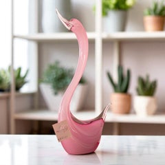 Vintage Sculpture ruby pink Murano glass swan bird, by Formia Murano in stock