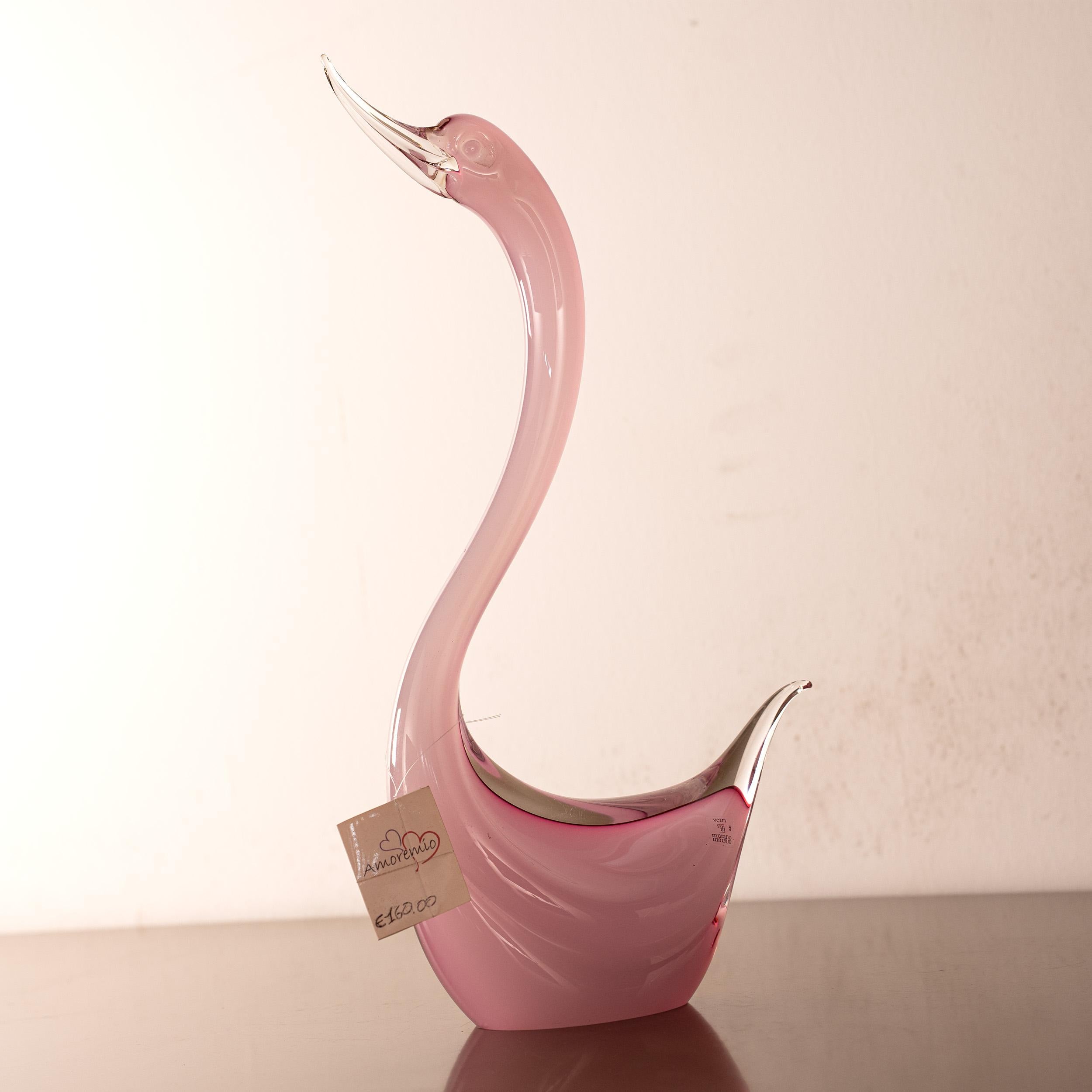 Vintage Sculpture ruby pink Murano glass swan bird, by Formia