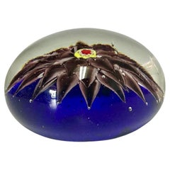 Vintage SDS Seapoot Group Art Glass Floral Paperweight, Cobalt Blue & Purple