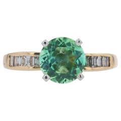 Vintage Sea Foam Green Tourmaline & Diamond Engagement Ring
