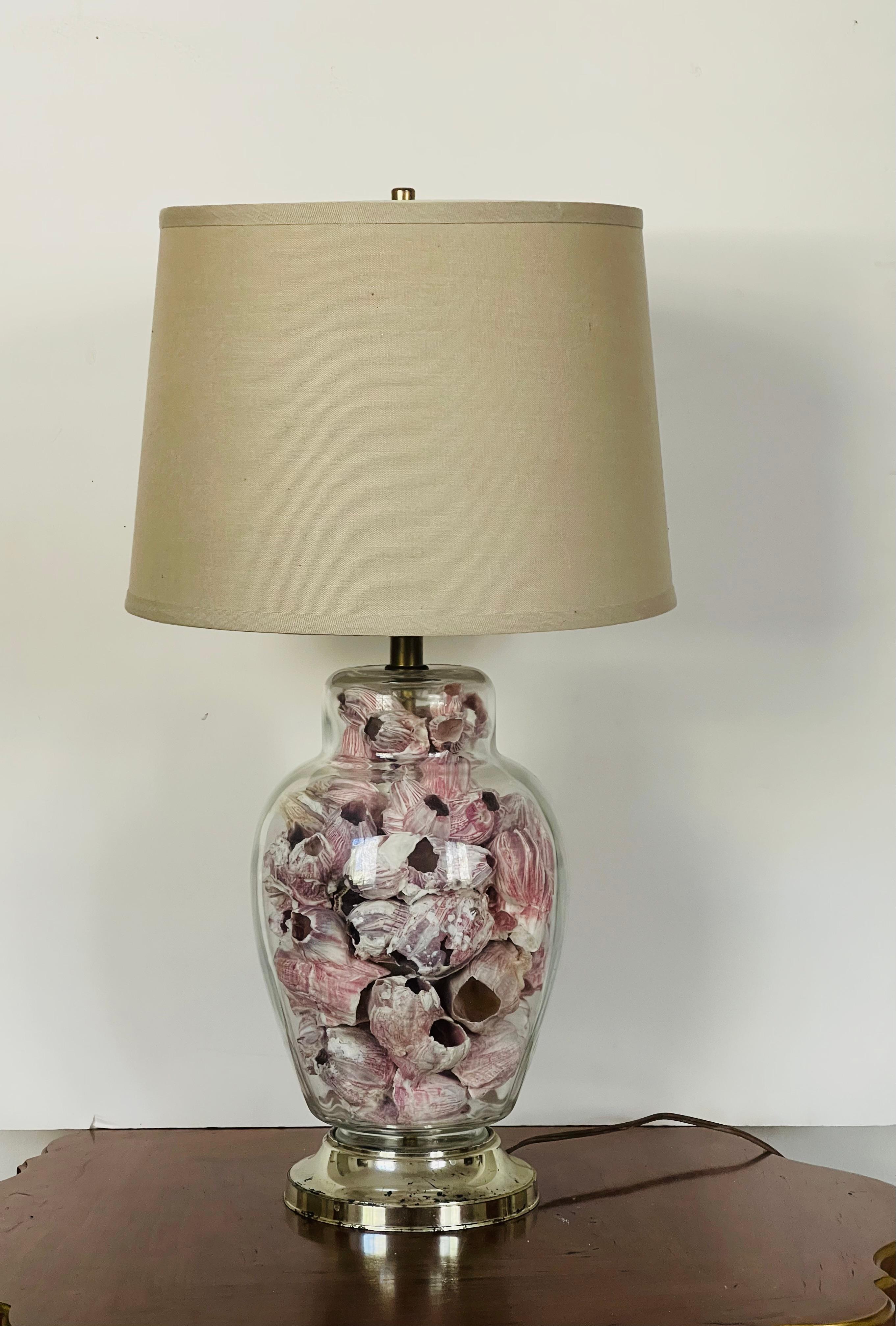 Mid-Century Modern Vintage Sea Shell Barnacle Ginger Jar Lamp For Sale