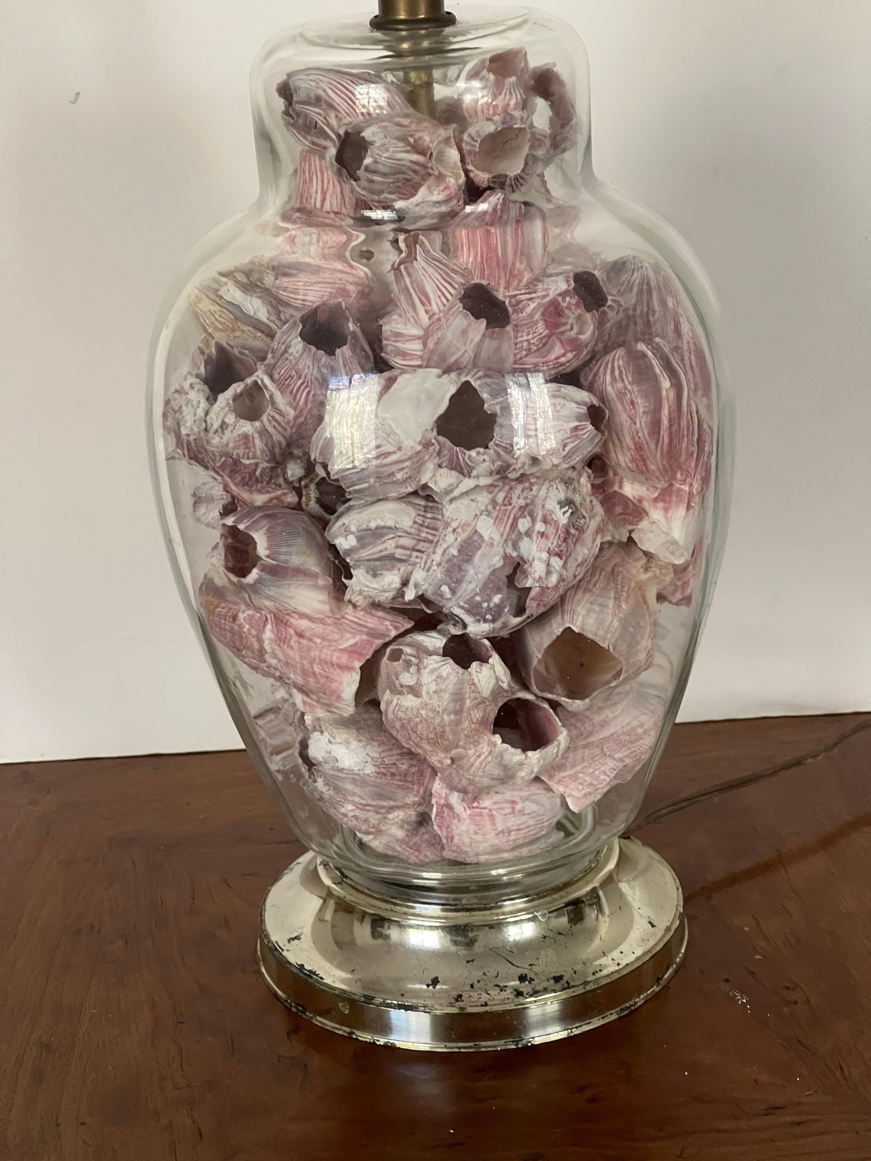 Vintage Sea Shell Barnacle Ginger Jar Lamp In Good Condition For Sale In Boca Raton, FL