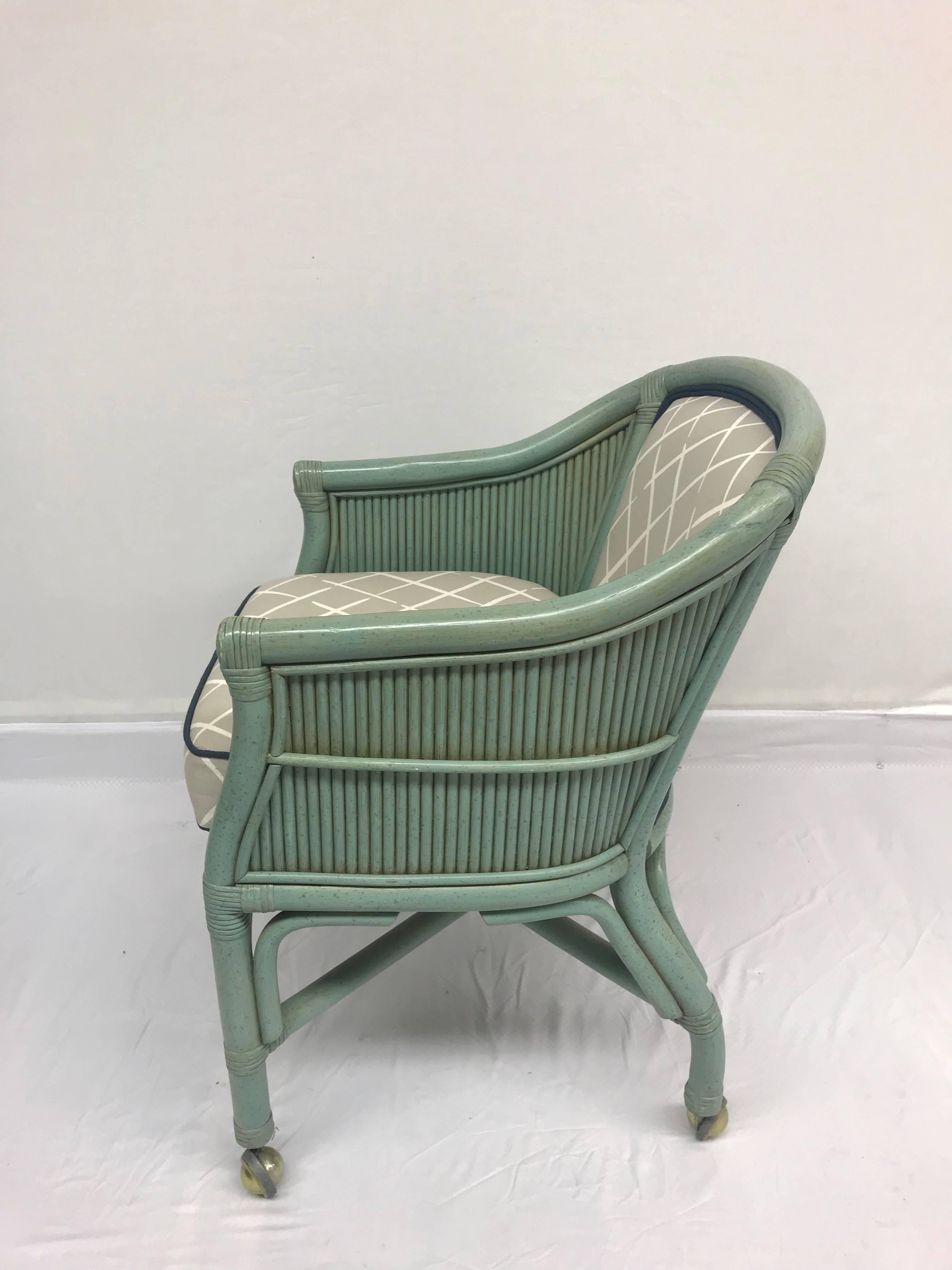 Other Vintage Seafoam Blue Rattan Chairs With Casters - Set of 4 For Sale
