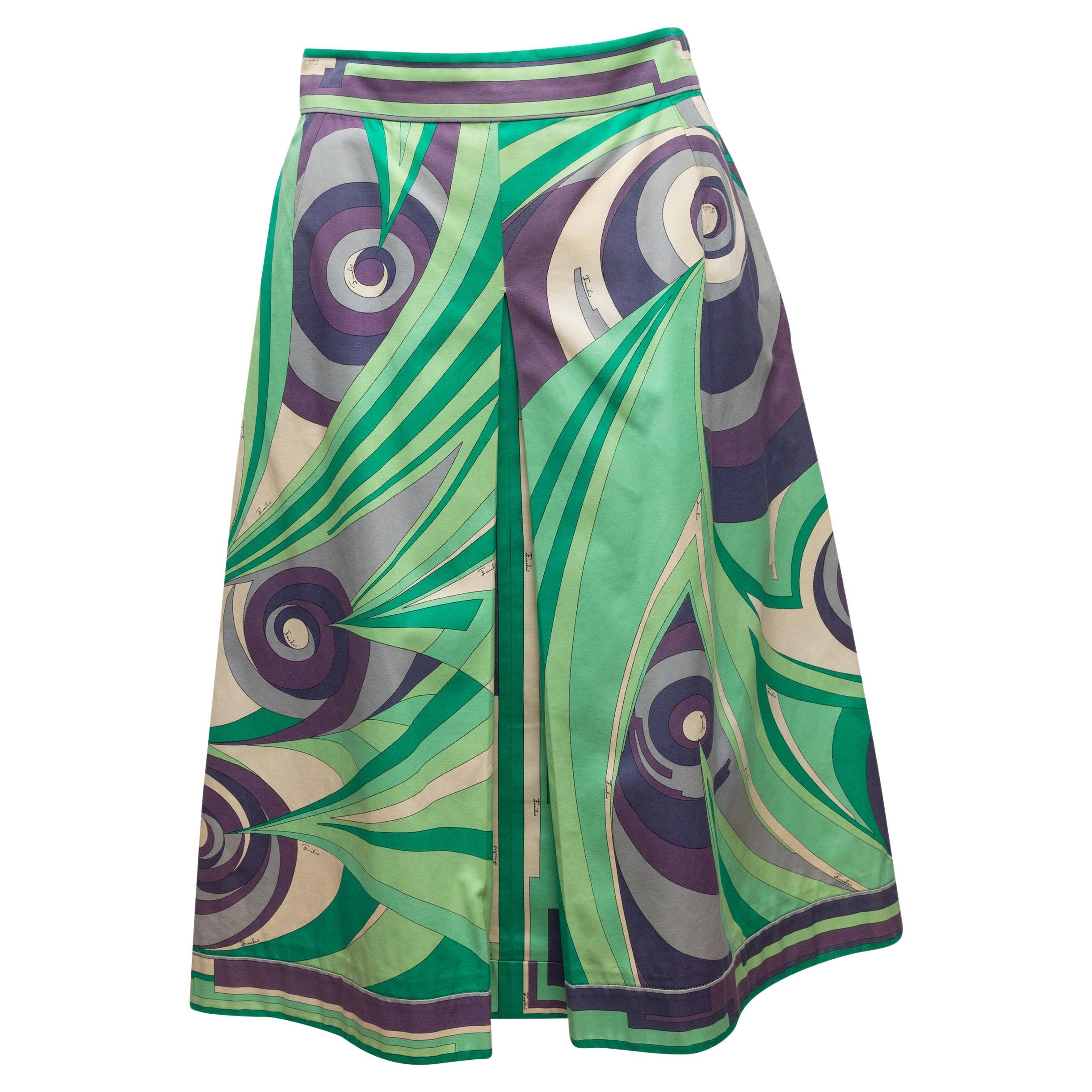 Vintage Seafoam and Multicolor Emilio Pucci Abstract Print Skirt