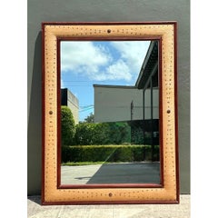 Vintage Seagrass Studded Wood Floor Mirror