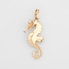 Vintage Seahorse Pendant 14 Karat Gold Black Opal Inlay Estate Fine Jewelry