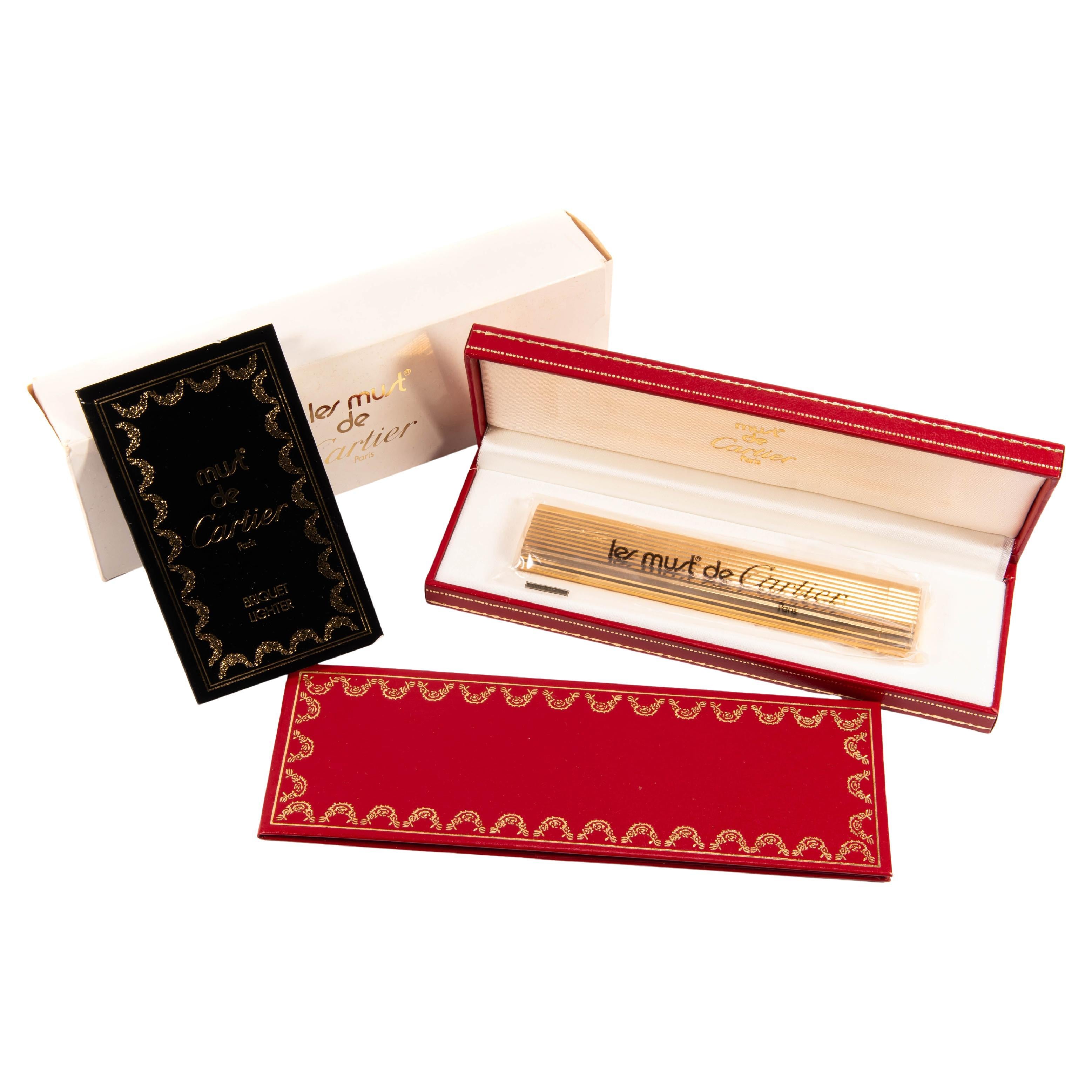 Vintage SEALED New Old Stock CARTIER Les Must Desk Lighter Gold Plated in Box For Sale