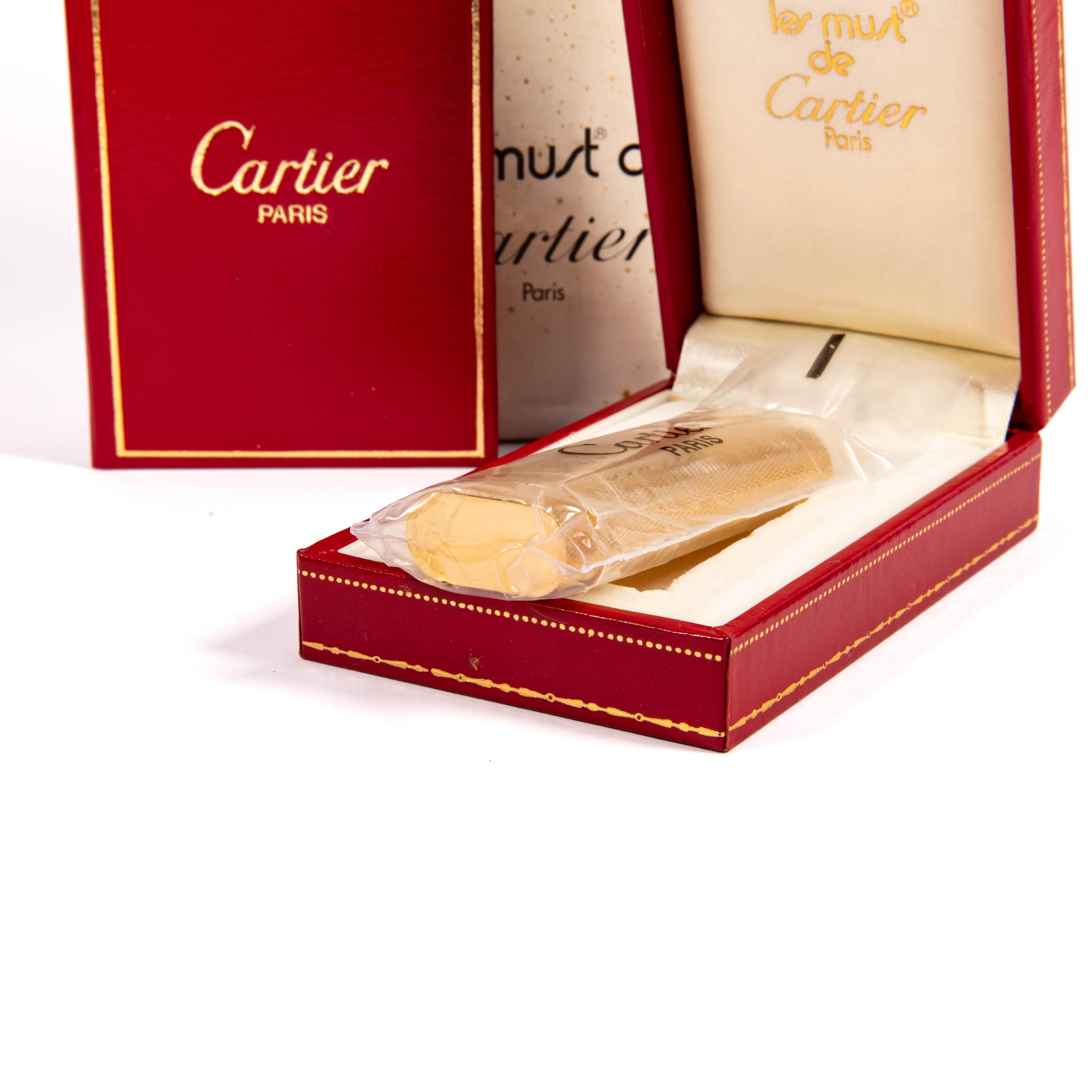 Vintage Sealed NOS Gold Plated Cartier Les Must Lighter in Box 1970 1