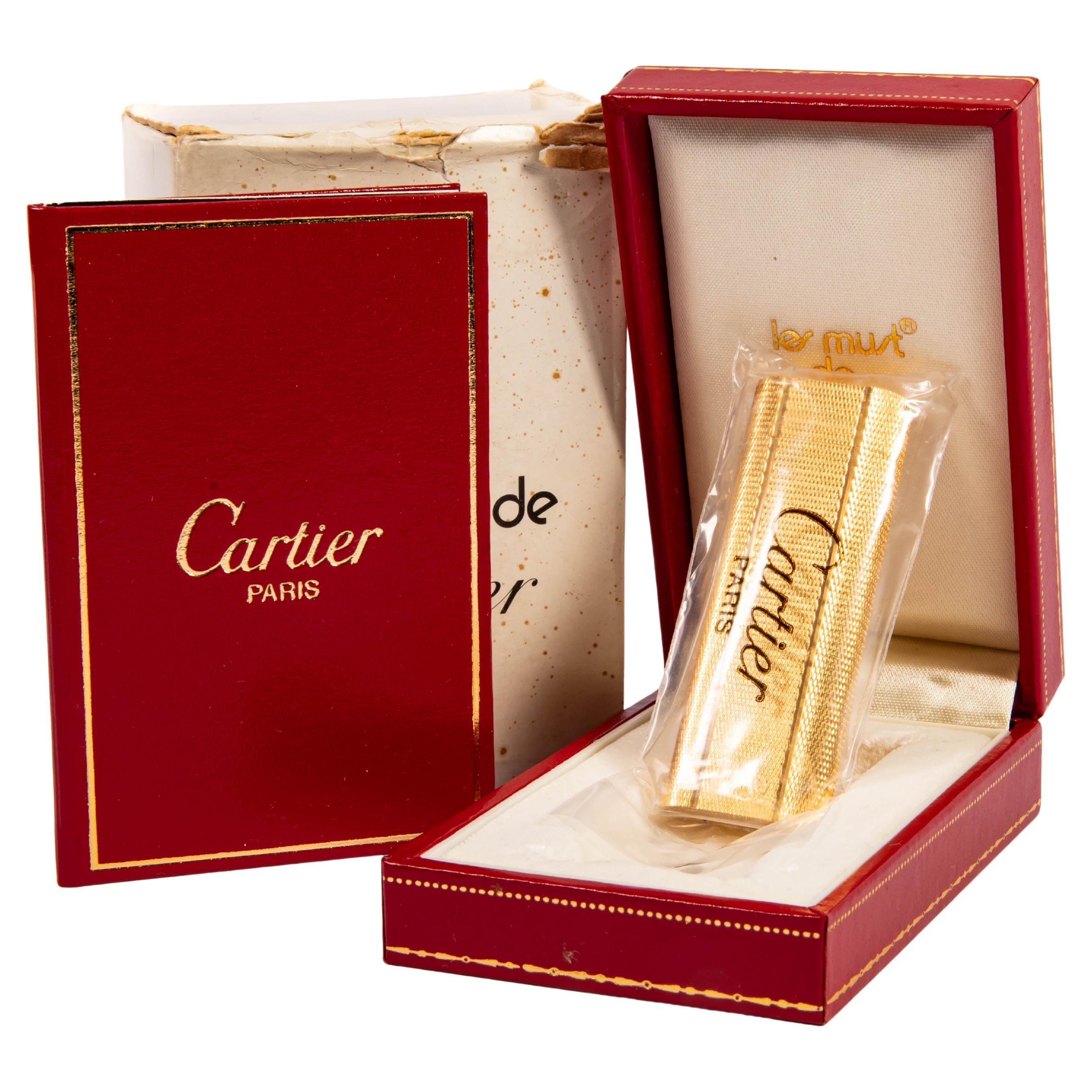 Vintage Sealed NOS Gold Plated Cartier Les Must Lighter in Box 1970