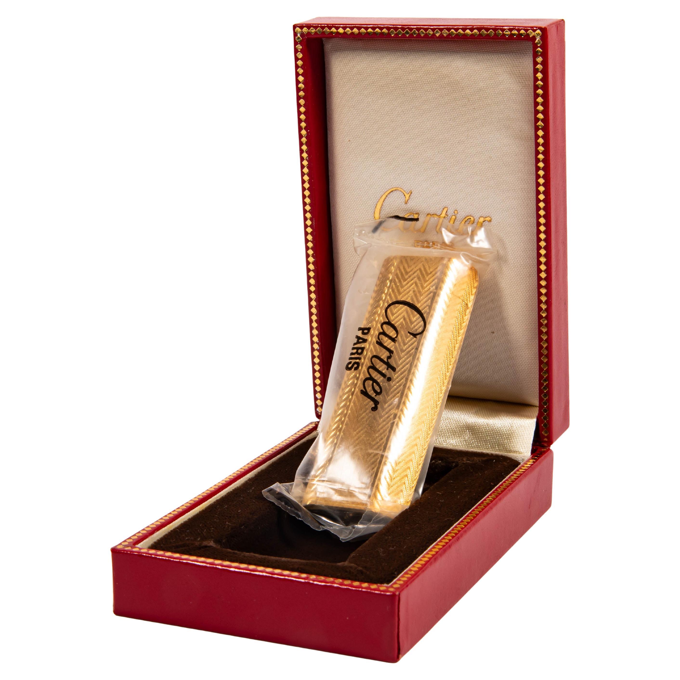 Vintage Sealed NOS Gold Plated Cartier Les Must Lighter in Box 1970