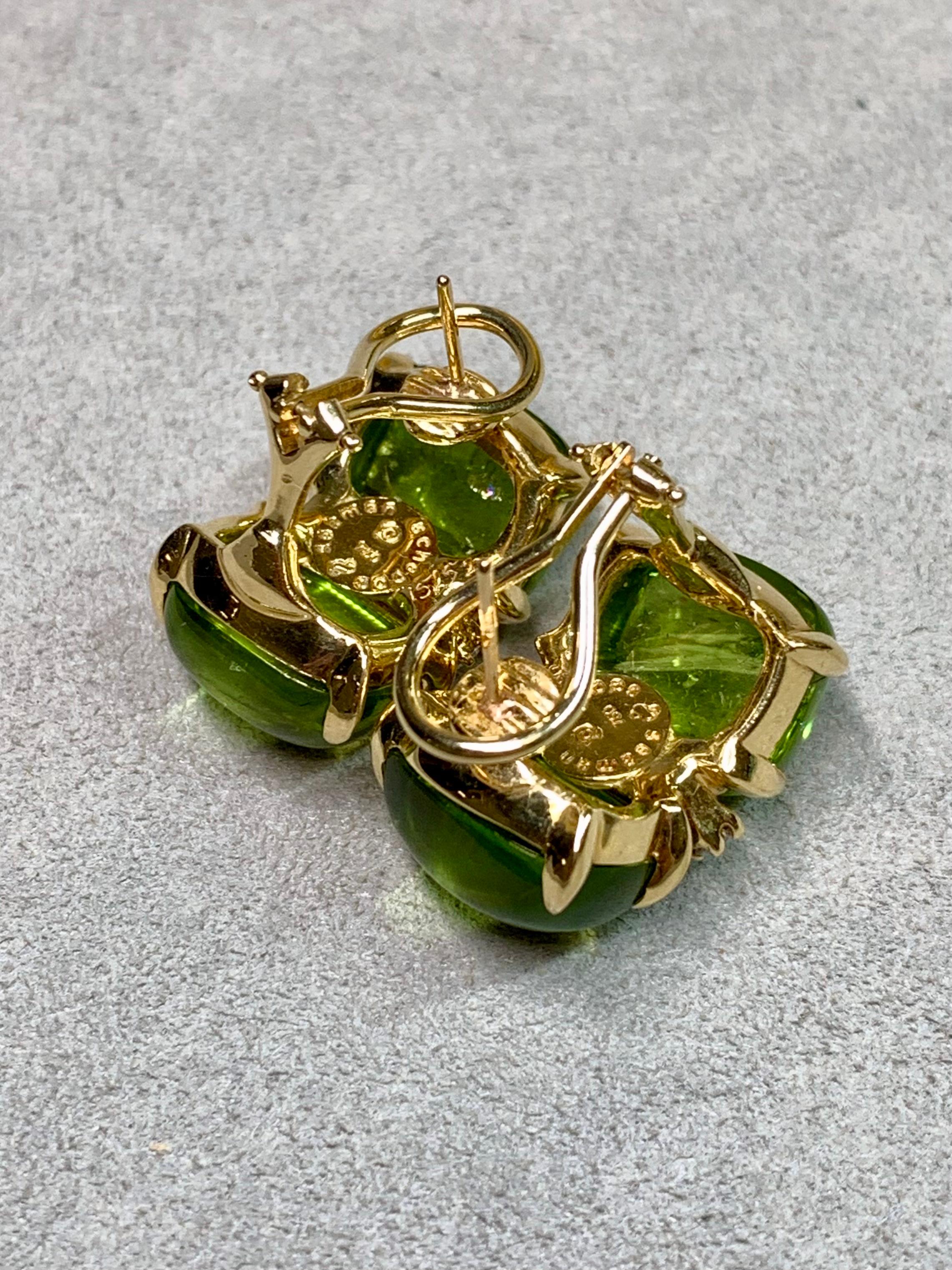 Vintage Seaman Schepps 18K Gelbgold Cabochon Peridot Diamant Huggie Ohrringe (Zeitgenössisch) im Angebot