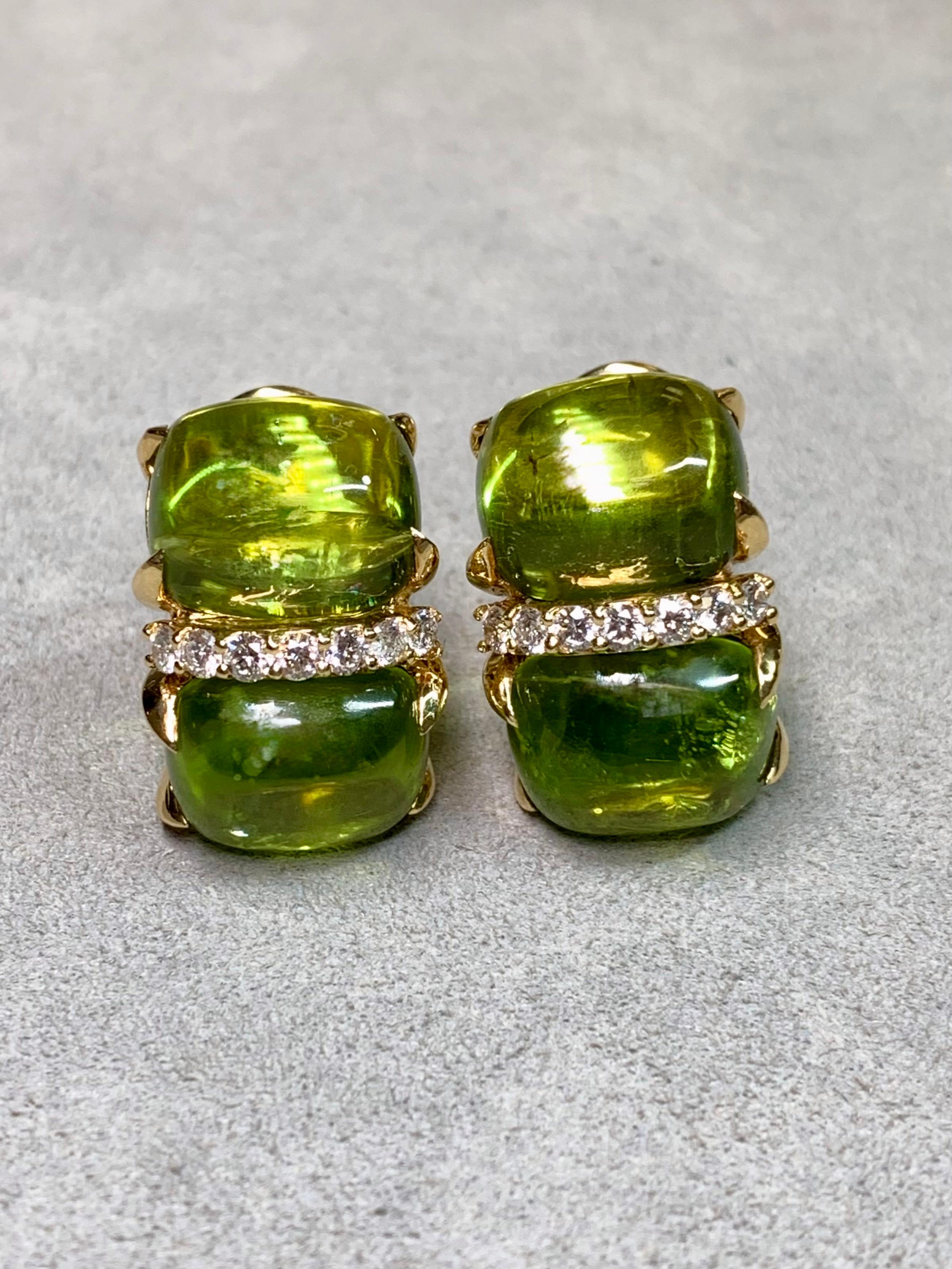 Vintage Seaman Schepps 18K Gelbgold Cabochon Peridot Diamant Huggie Ohrringe im Angebot 2