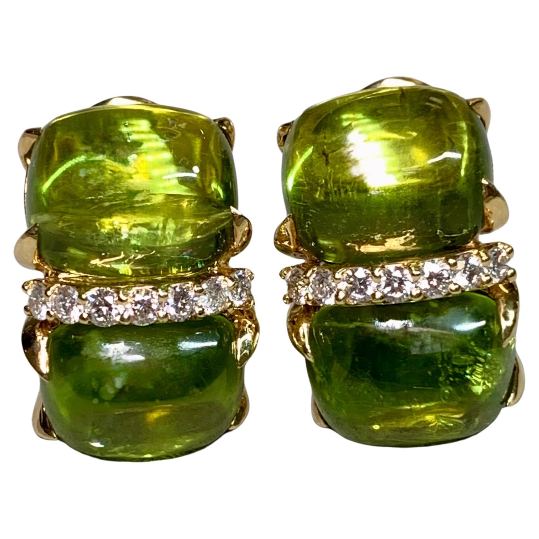 Vintage Seaman Schepps Boucles d
oreilles cabochon péridot diamant en or jaune 18K