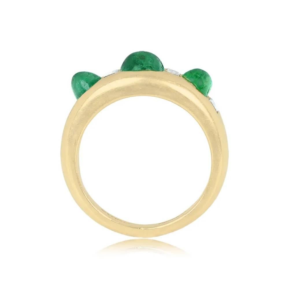 Art Deco Vintage Seaman Schepps 2.00ct Cabochon Cut Emerald Engagement Ring, Circa 1975